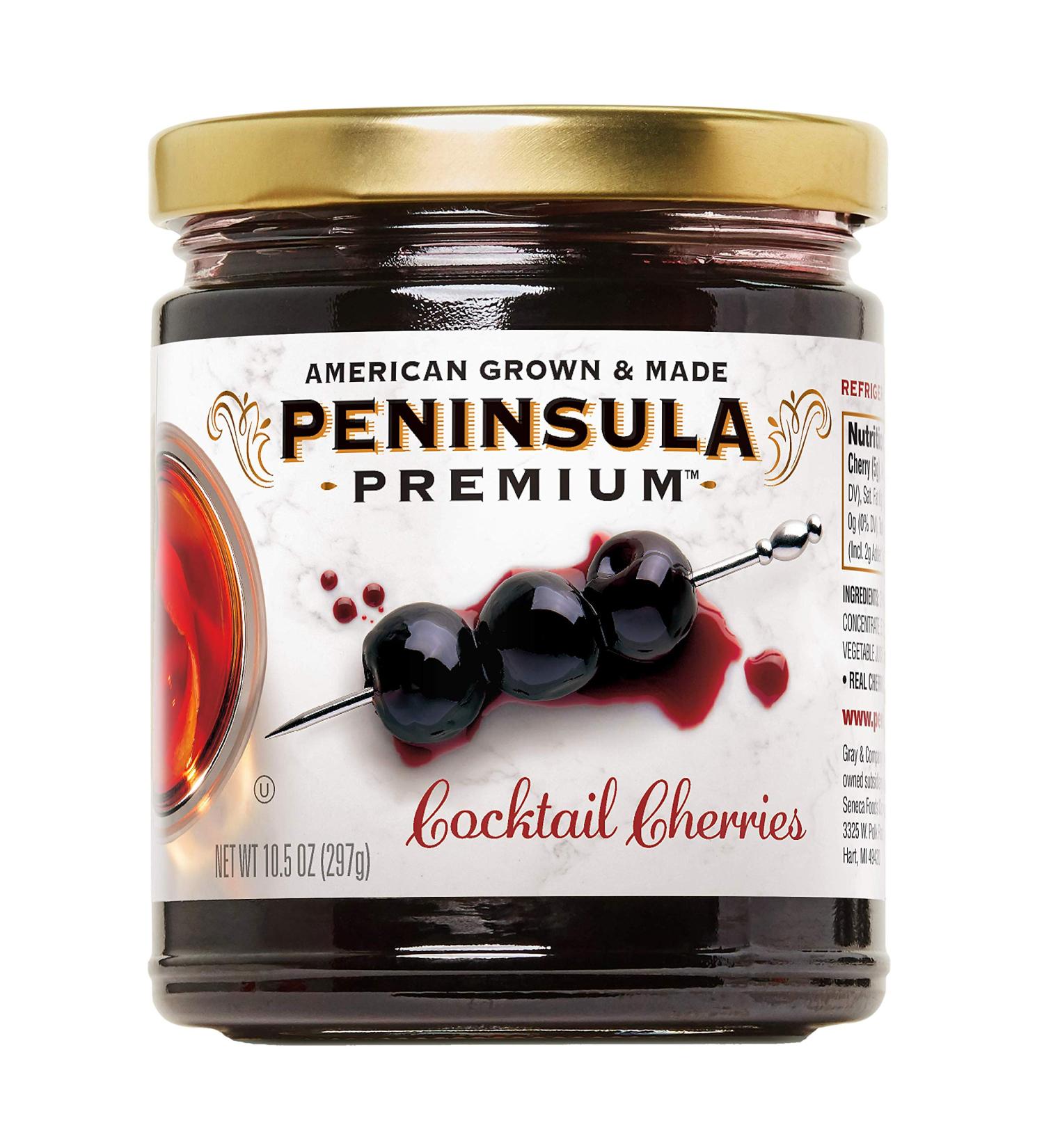 Peninsula Premium Cocktail Cherries - Award-Winning Deep Burgundy-Red | Silky Smooth Rich Syrup | Luxe Sweet-Tart Flavor - Gourmet American Grown & Made - 10.5 oz - Buy Online on GoSupps.com