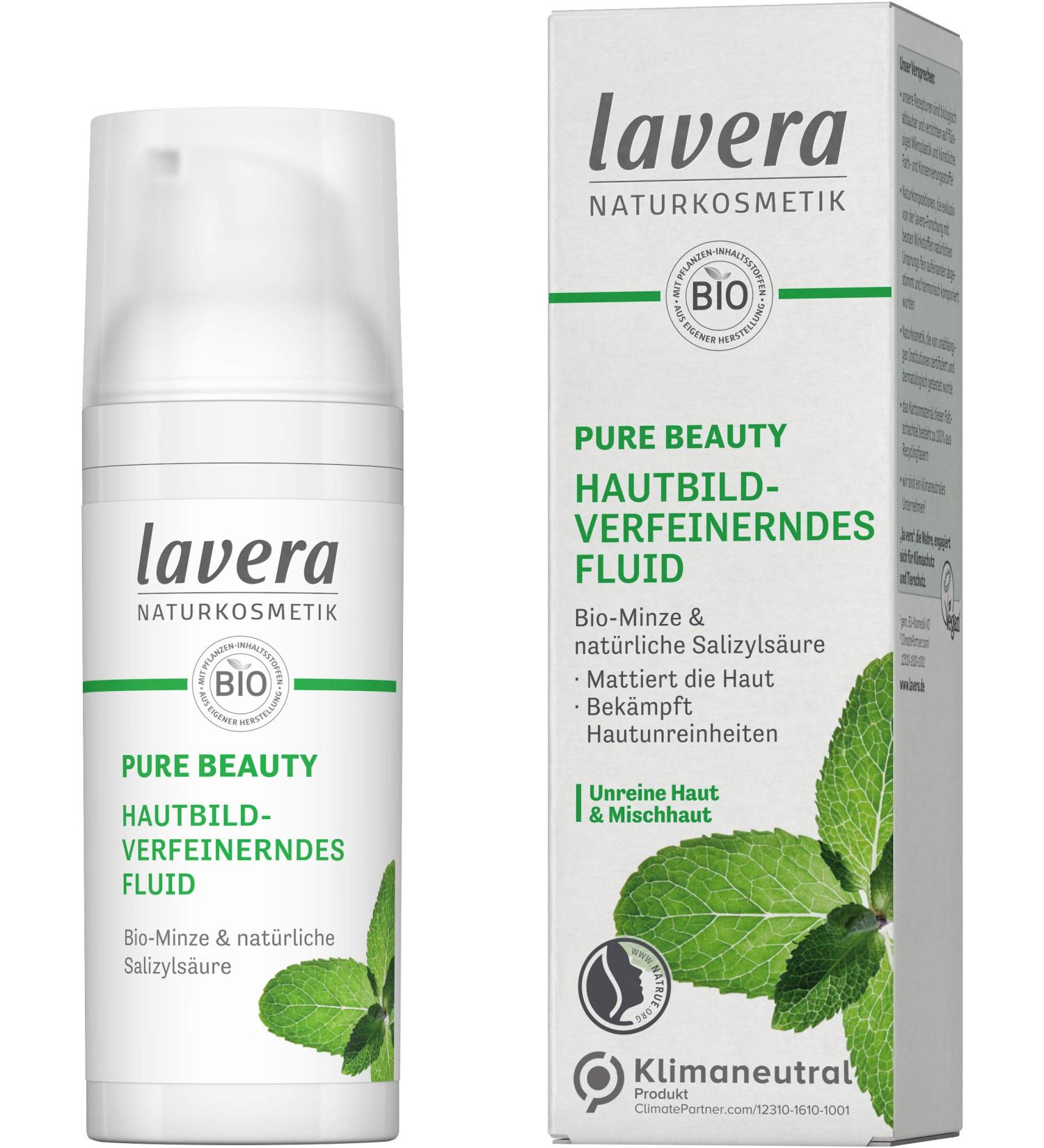 lavera Pure Beauty Skin Tone Refining Fluid - Reduces Shine - Fights Impurities - Natural Cosmetics - Vegan - 50 ml - White - Buy Online on GoSupps.com