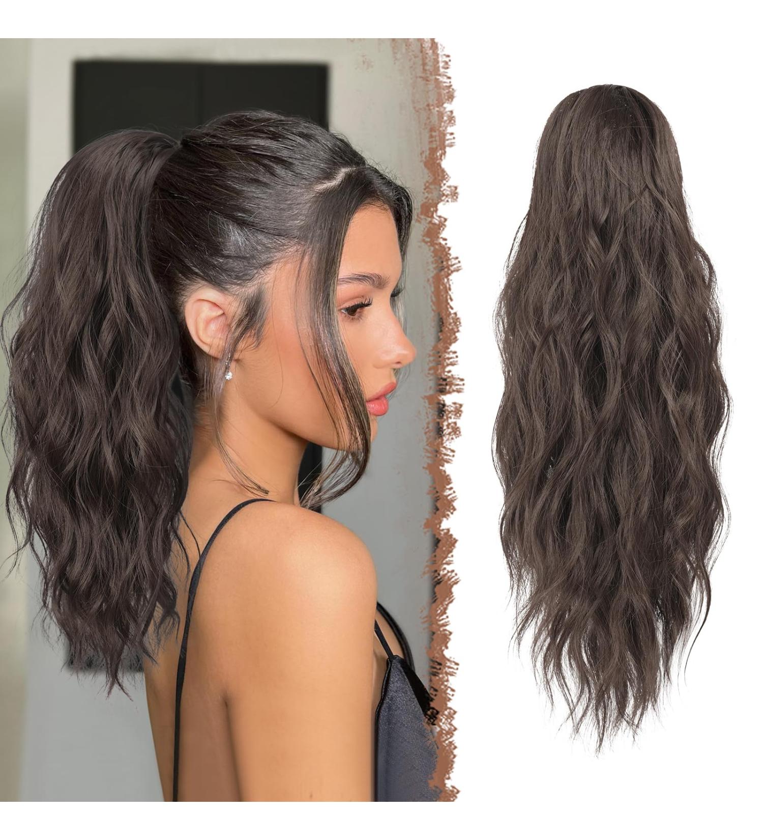 FESHFEN 18 Medium Brown Curly Wavy Ponytail Extension - Synthetic Drawstring Hairpiece for Women - Buy Online on GoSupps.com