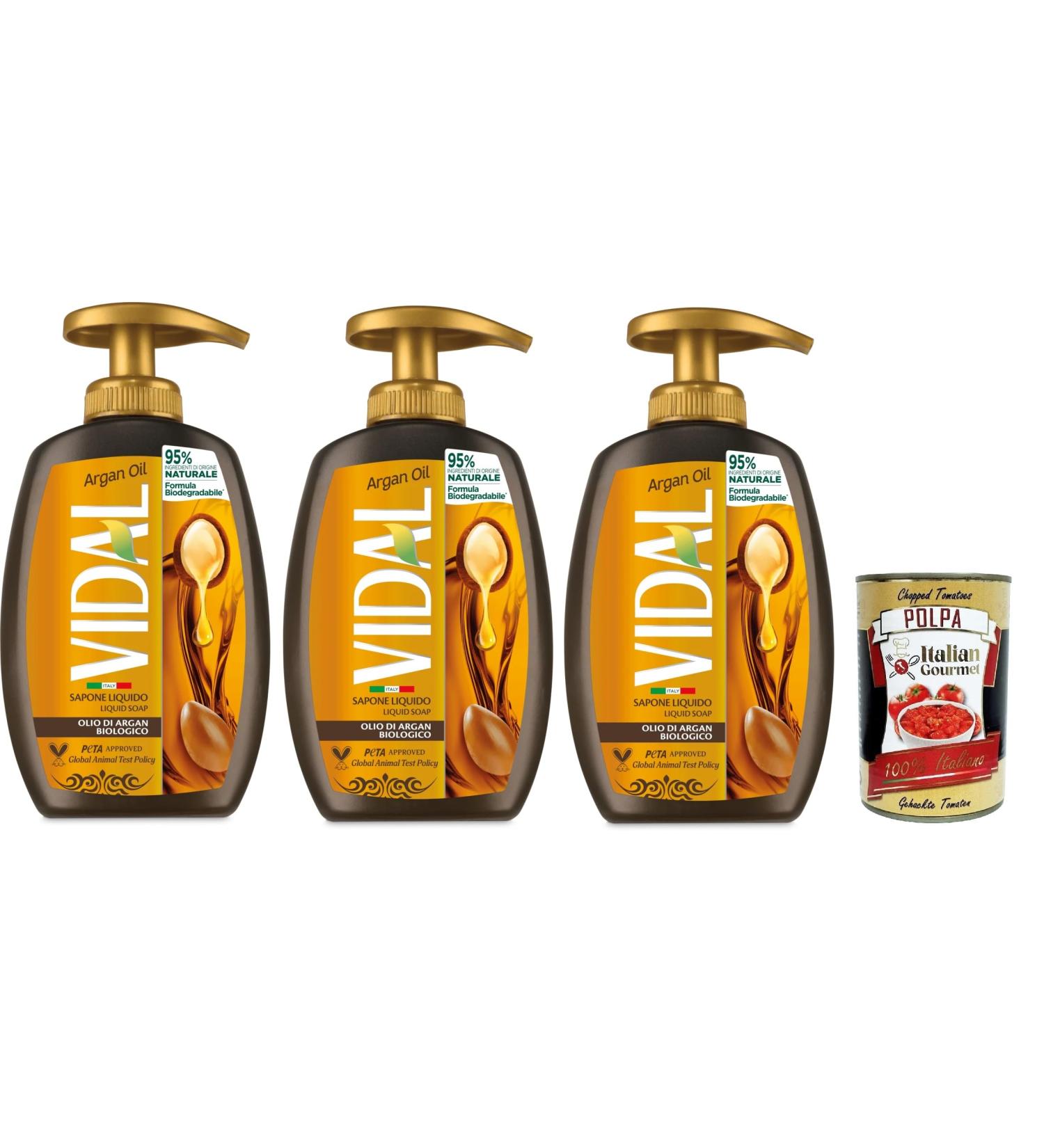  Italian Gourmet E.R. Vidal Liquid Soap Argan Oil Liquid Soap Argan Oil 3 x 300 ml + Italian Gourmet Pulp 400 g - Buy Online on GoSupps.com