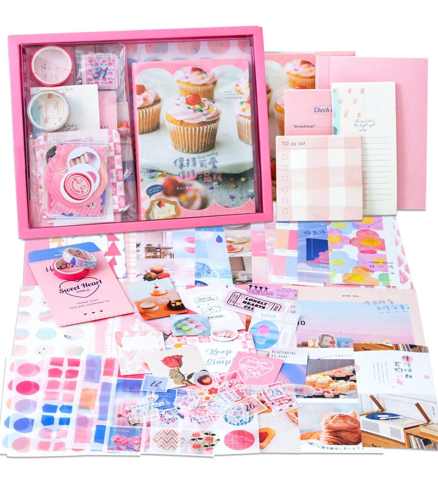 348 Pcs Pink Cute Kawaii Scrapbooking Kit for Bullet Journaling & DIY Crafts - A6 Grid Notebook & Stationery Set for Teen Girls, Kids & Women - Buy Online on GoSupps.com