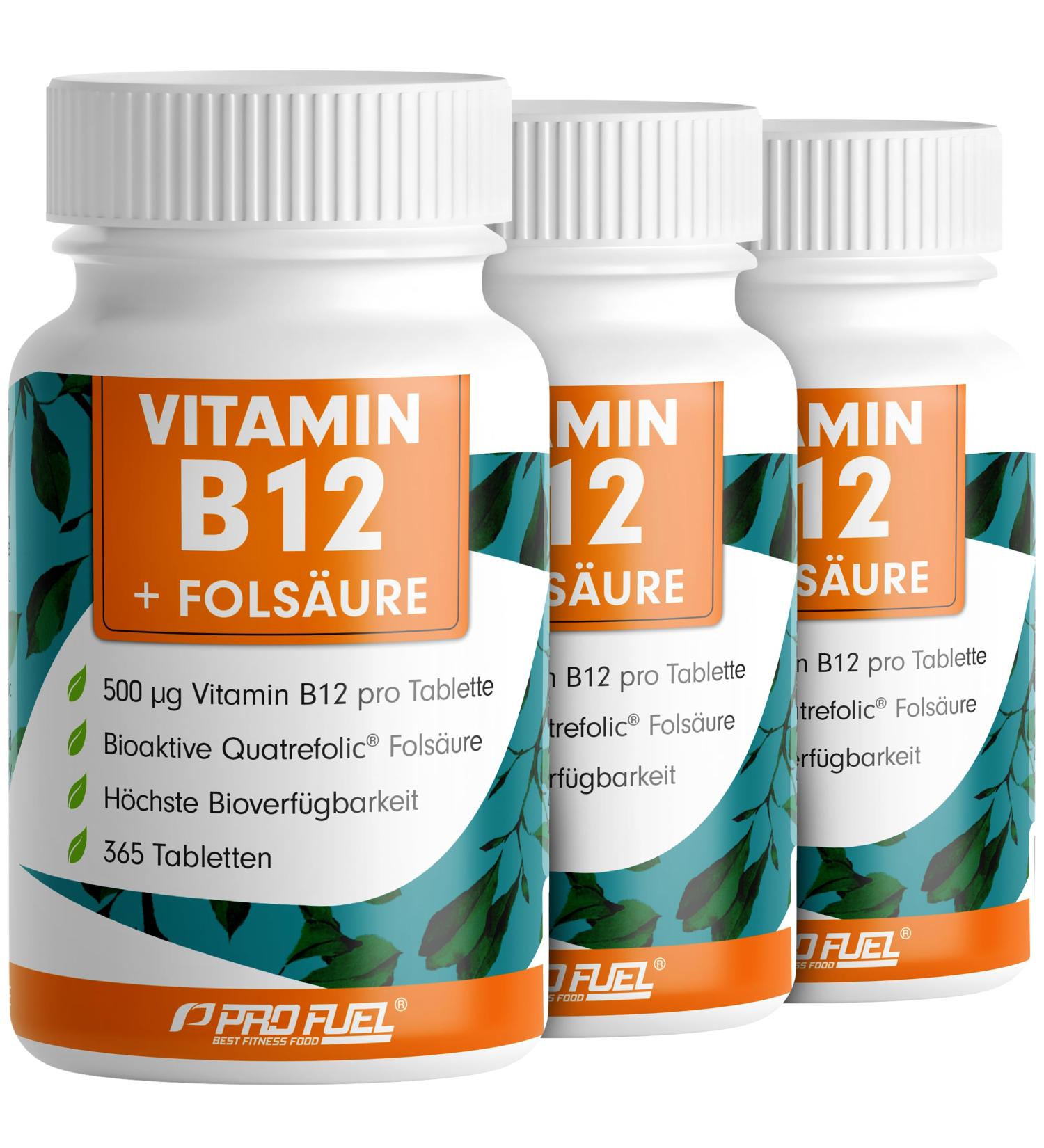 High-Dosed Vitamin B12 500 g - 3x365 Tablets - Vegan Methylcobalamin & Folic Acid 200 g - Boost Energy & Immunity - Buy Online on GoSupps.com