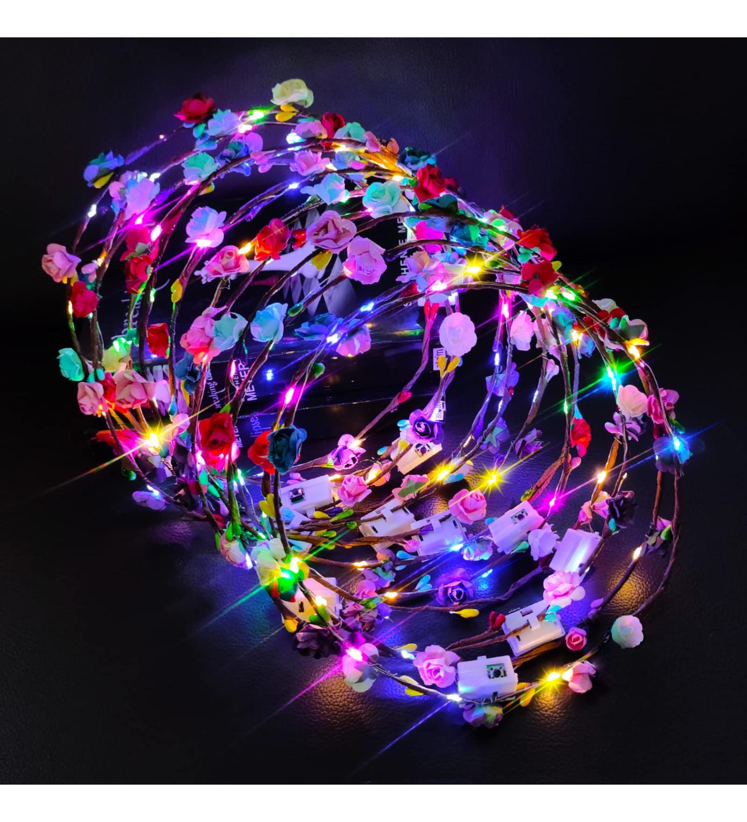 12 Pack LED Flower Headband Crown - Glow in The Dark Party Supplies for Kids, Girls, Women - Light Up Headdress for Halloween, Wedding, Birthday & Christmas - Buy Online on GoSupps.com