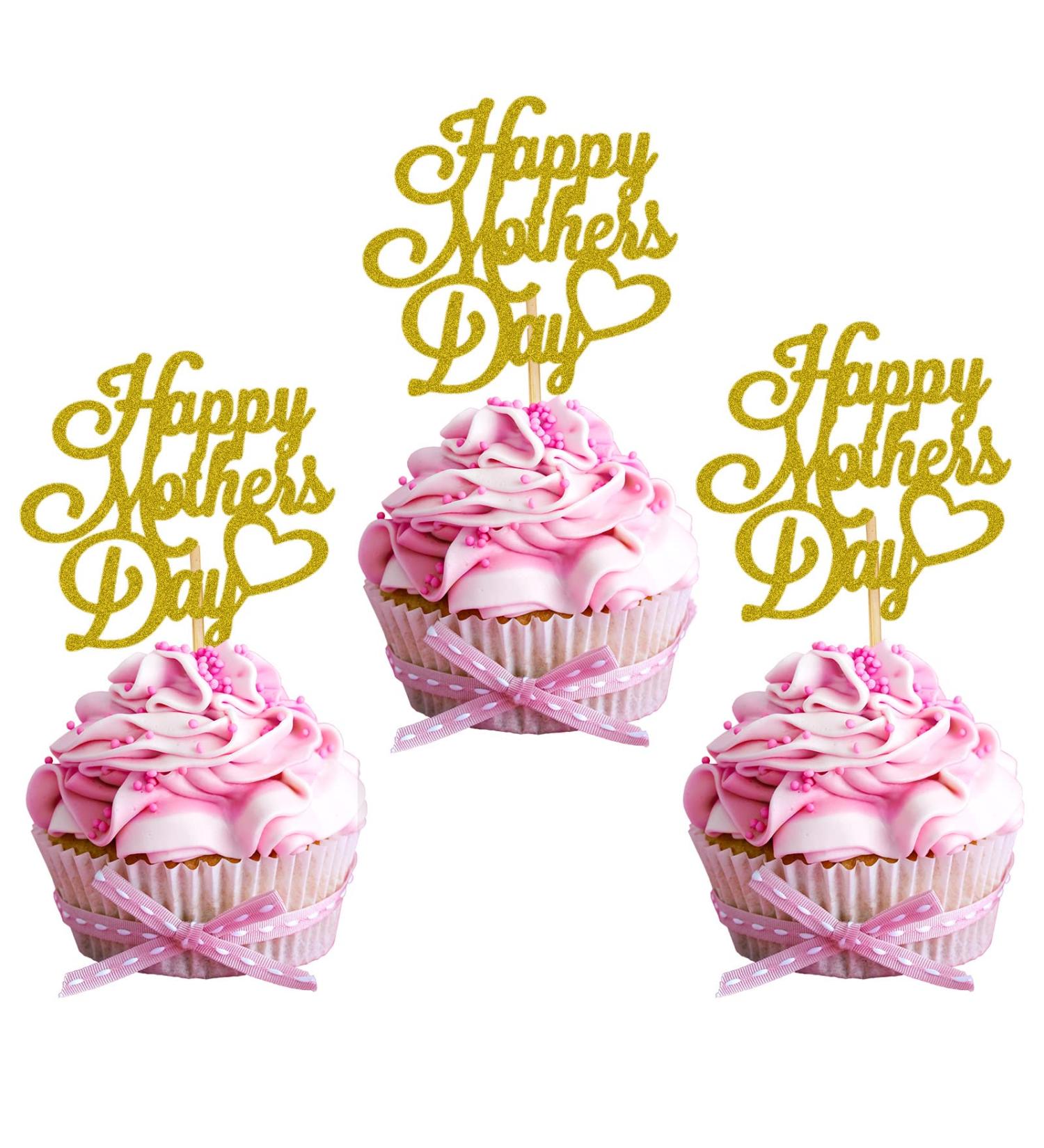 12 Pcs Mothers Day Cupcake Toppers Gittler Happy Mothers Day Cake Toppers Gold Cake Toppers with Love Heart for Best Mom Mothers Day Decorations - Buy Online on GoSupps.com