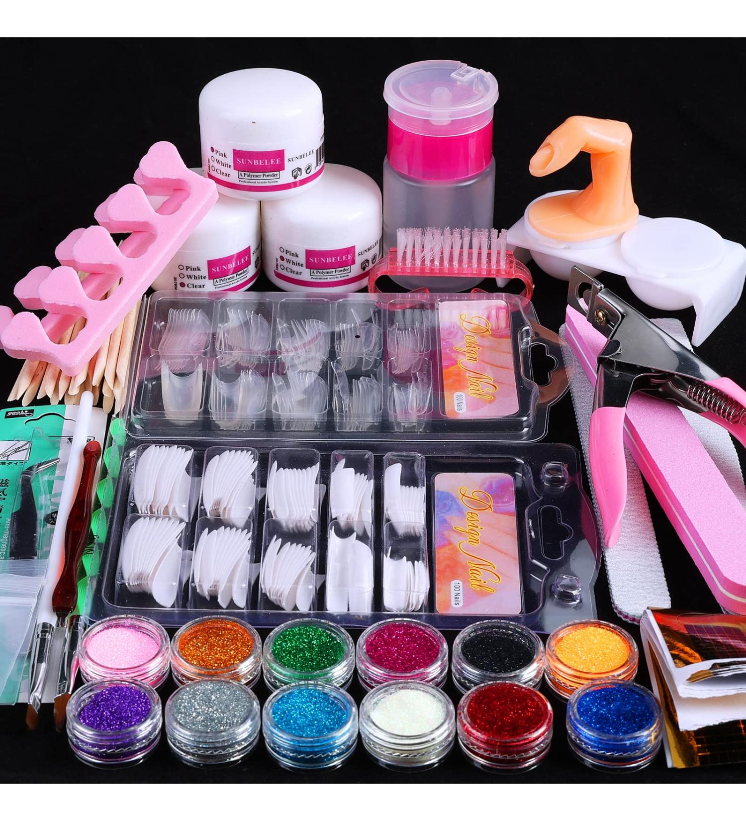 Professional Acrylic Nail Kit Set - 12 Glitter Acrylic Powder Kit with Tips, Decoration, and Tools - Perfect for DIY Nail Art - Ideal for Beginners - Buy Online on GoSupps.com