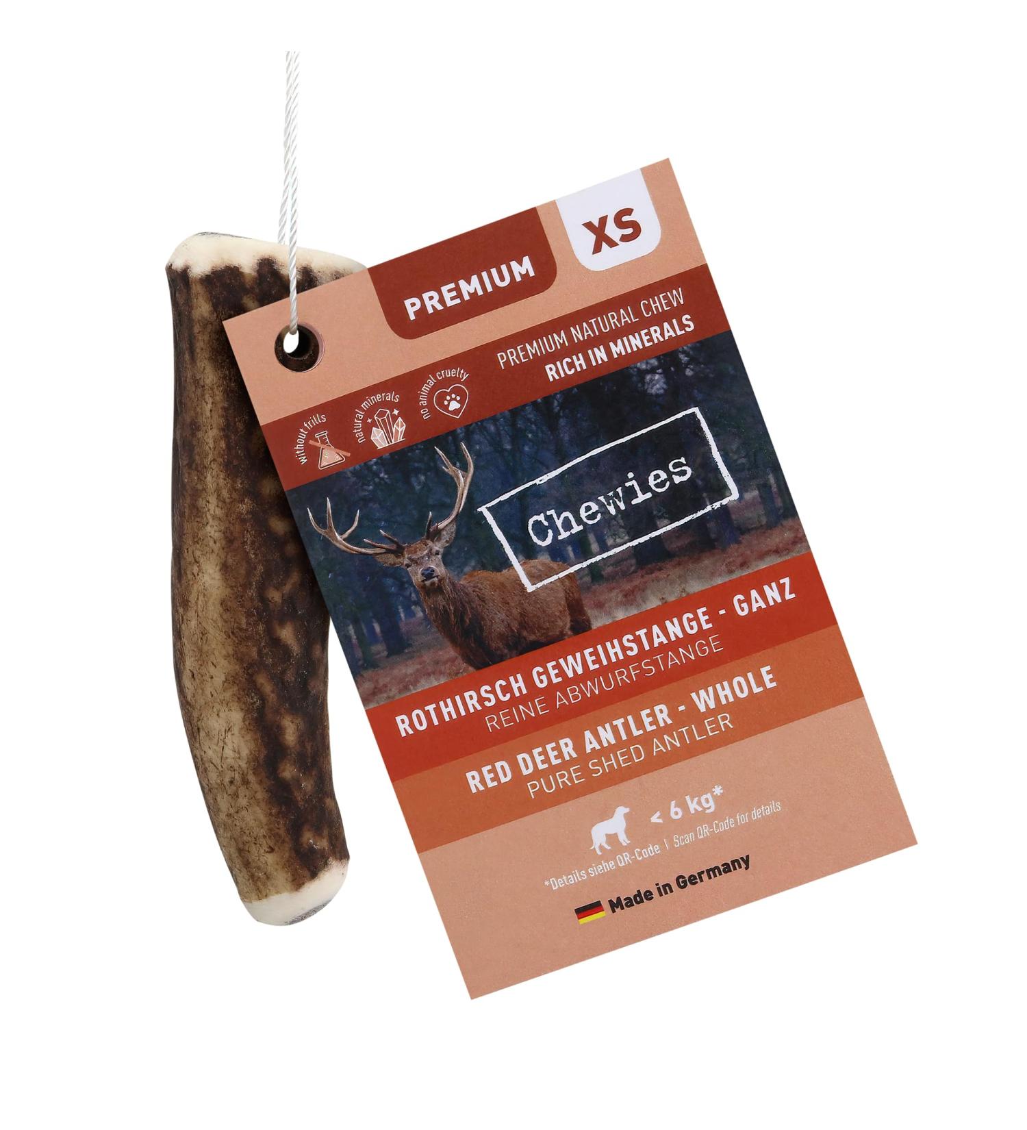 Chewies chewing consecration for dogs - whole rod - dropping rod from red deer - deer antlers - of course and of course unfable size XS 1 piece (1 Pack)