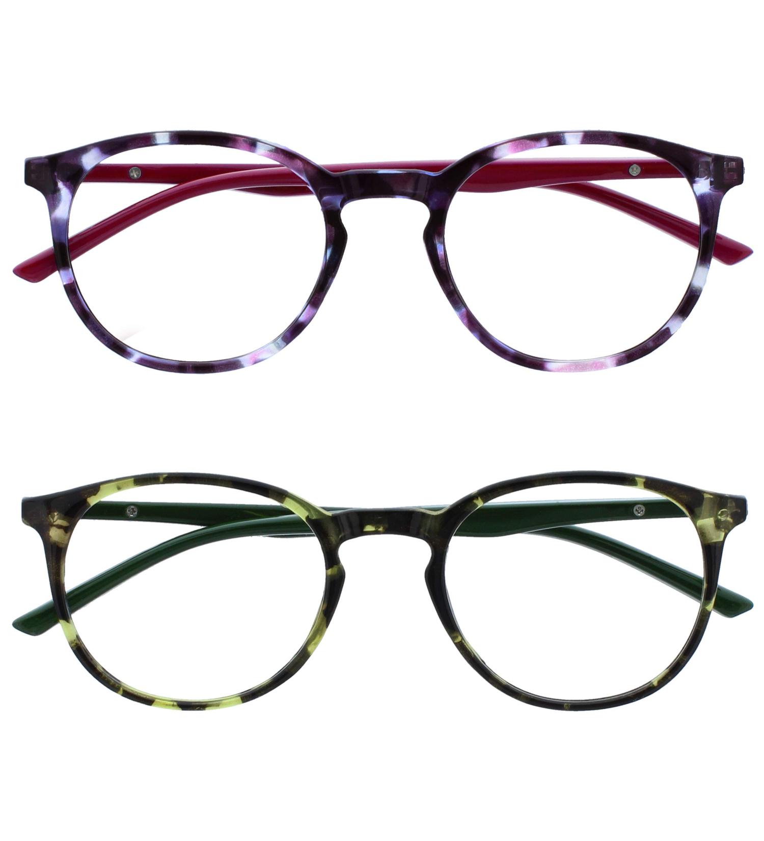 Buy Opulize Met Reading Glasses 2 Pack - Stylish Slim Round Frames with Spring Hinges - Scratch-Resistant Purple & Green for Men & Women - +1.50 Dioptries - Buy Online on GoSupps.com