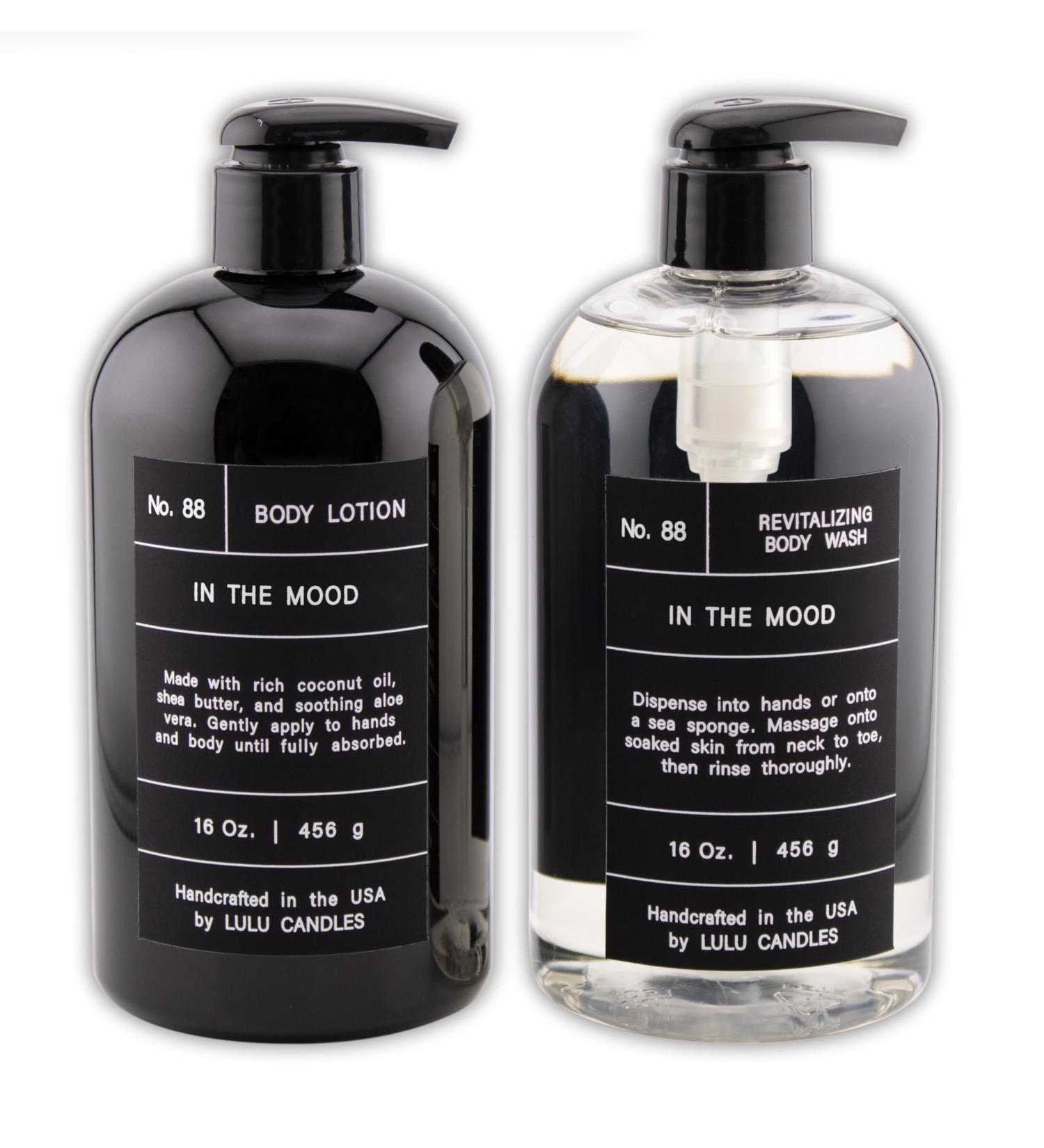 Lulu Candles In The Mood - Musky Amber & Rose Revitalizing Body Wash & Nourishing Body Lotion 2-Piece Set Full Size - 16 Fl Oz.