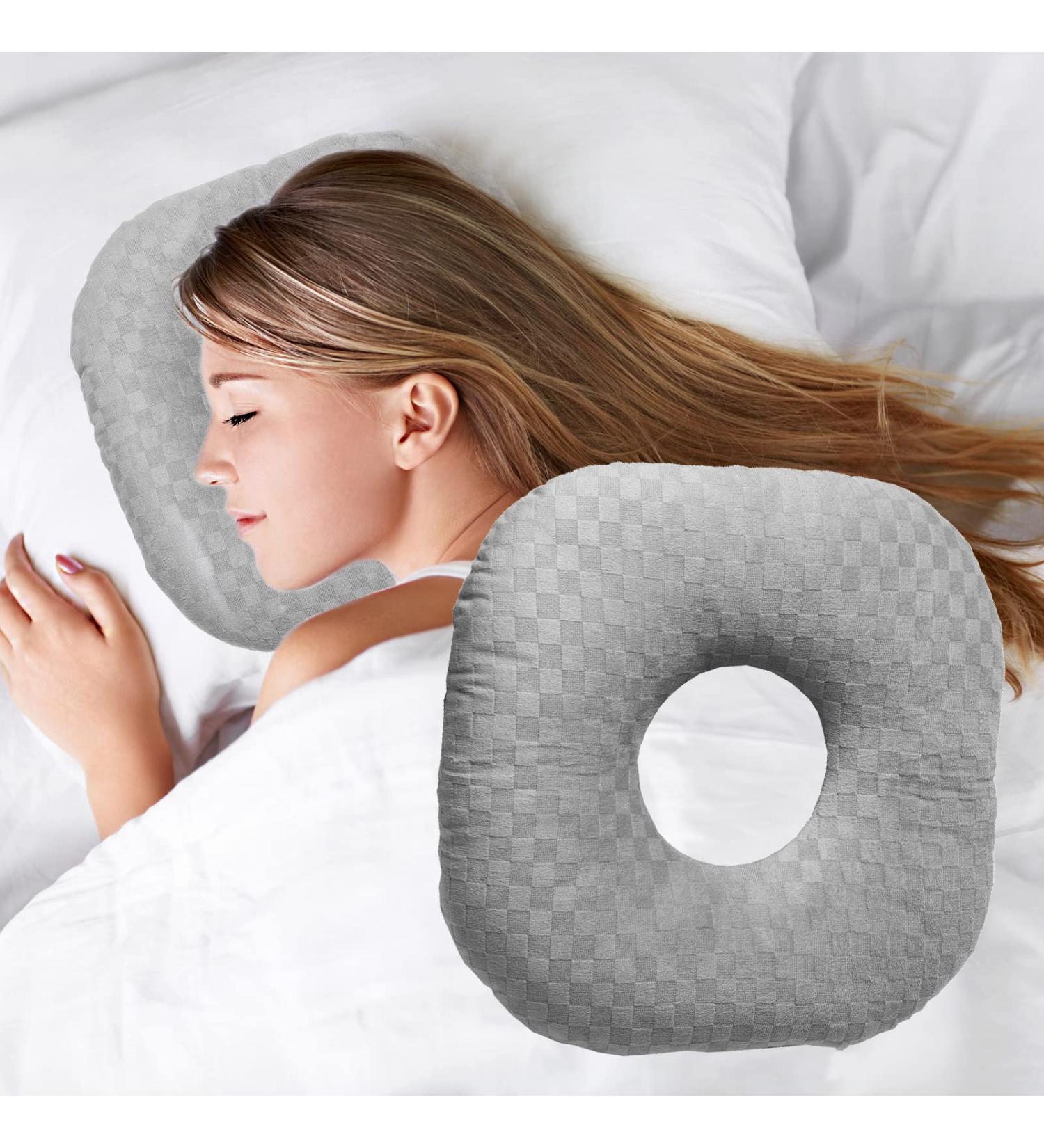 Ear Piercing Pillow for Side Sleepers - O-Shaped Side Sleeping Pillow with Ear Hole for CNH, Ear Pain, Pressure Sores - Gray - Buy Online on GoSupps.com