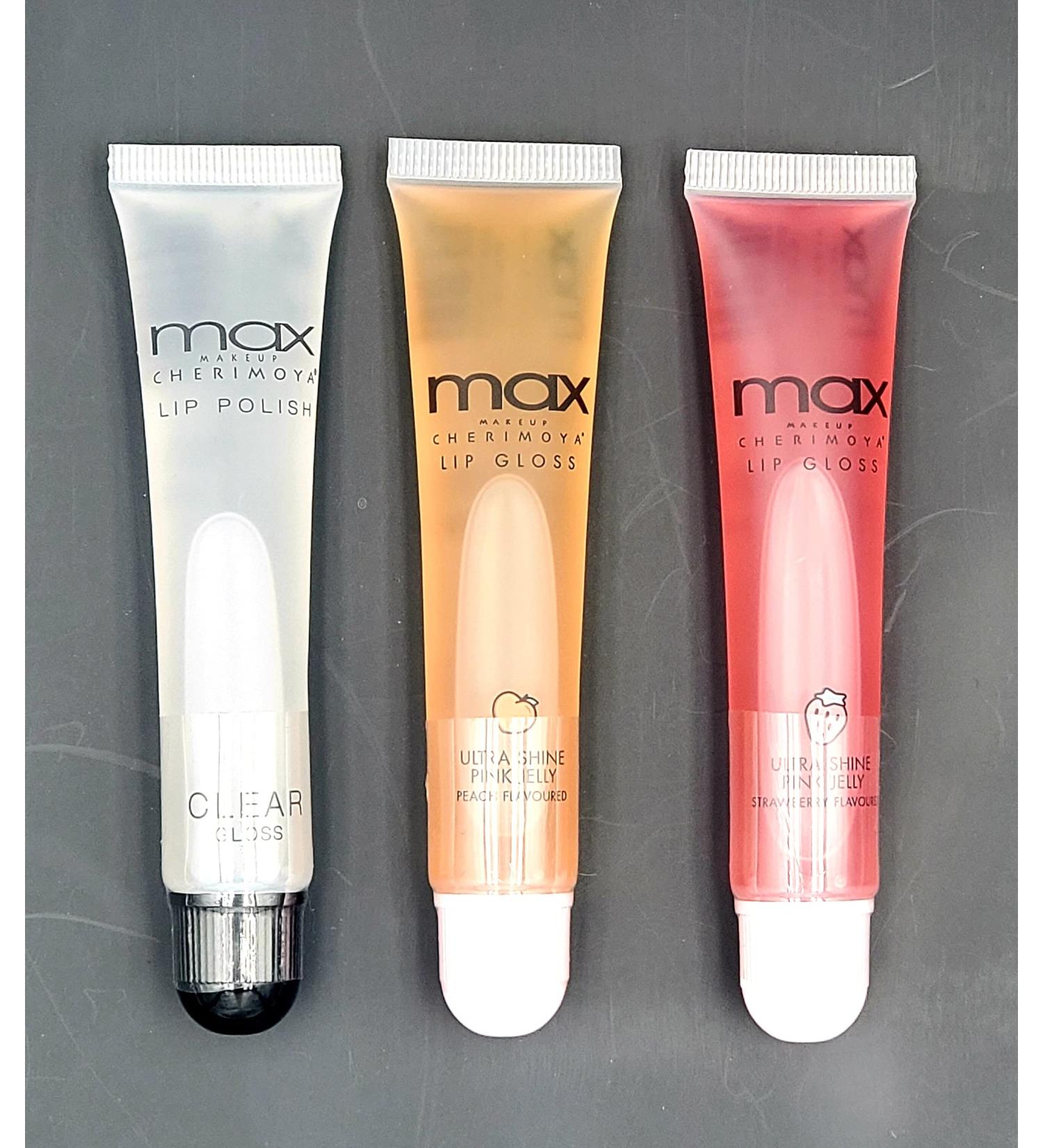 Cherimoya Variety Set of 3 MAX Lip Gloss - Clear, Peach, Strawberry - Gloss Trio - Buy Online on GoSupps.com