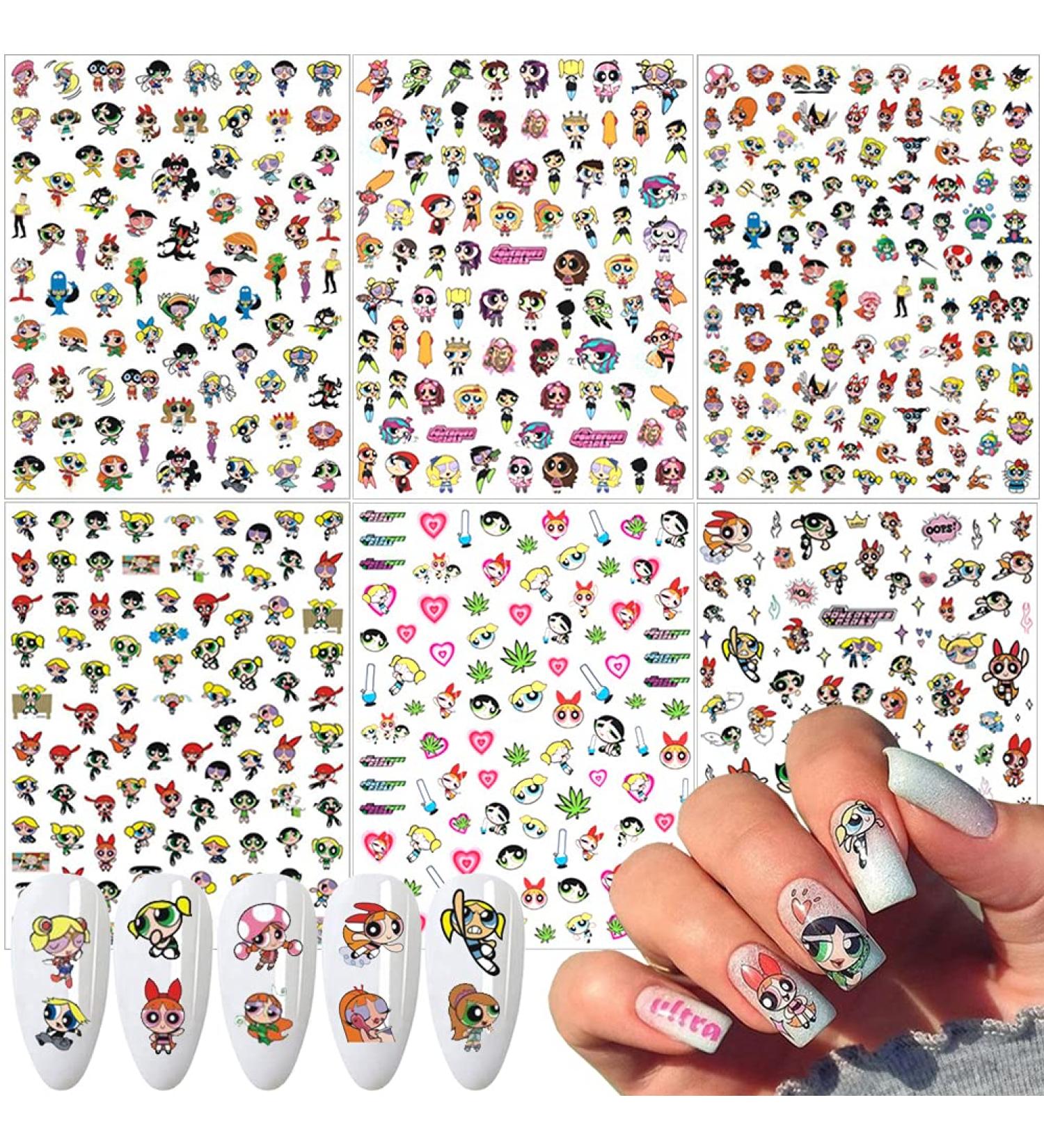 Cute Cartoon Nail Art Sticker Decals - 3D Self-Adhesive Designer Stickers for Women, Kids, and Girls - Manicure Decoration Supplies - 6 Sheets - Buy Online on GoSupps.com