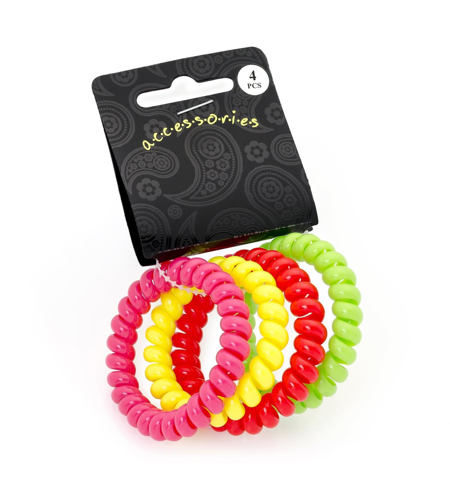 Set of 4 Bright Tone Telephone Cord Coil Twist Hair Elastics Bobbles Bands