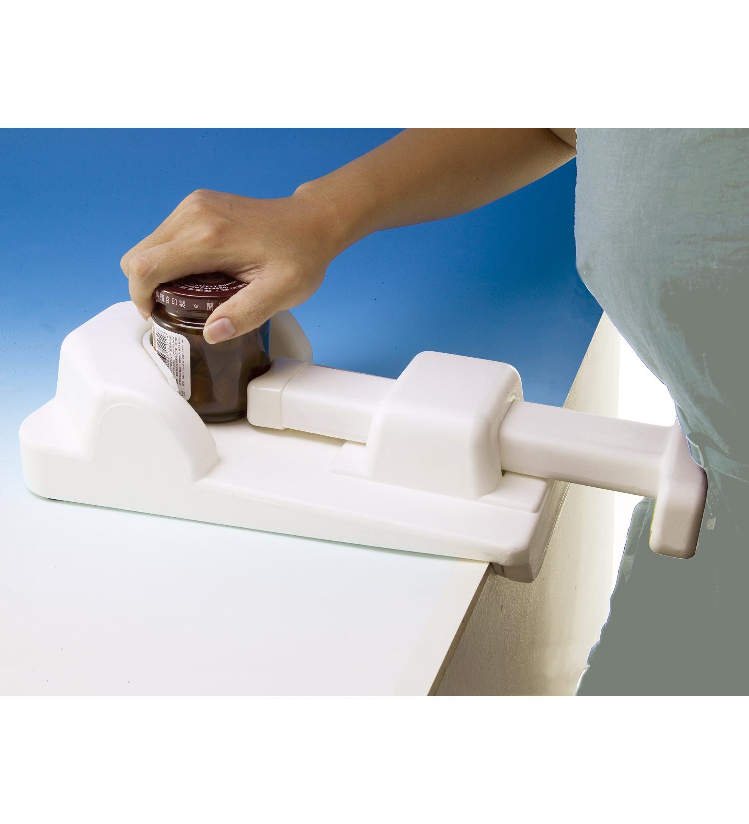 JAR AND BOTTLE HOLDER - One handed jar and bottle gripper - Belly clamp jar bottle opener.