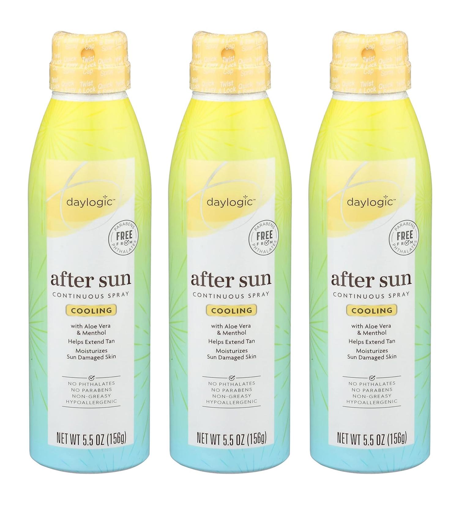 Daylogic After Sun Spray 3 Pack Continuous Spray with Aloe and Cooling Menthol Sunbrurn Relief and Tan Extender Moisturizes Sun Damaged Skin Non Greasy Paraben and Phthalates Free 5.5 oz. Each - Buy Online on GoSupps.com