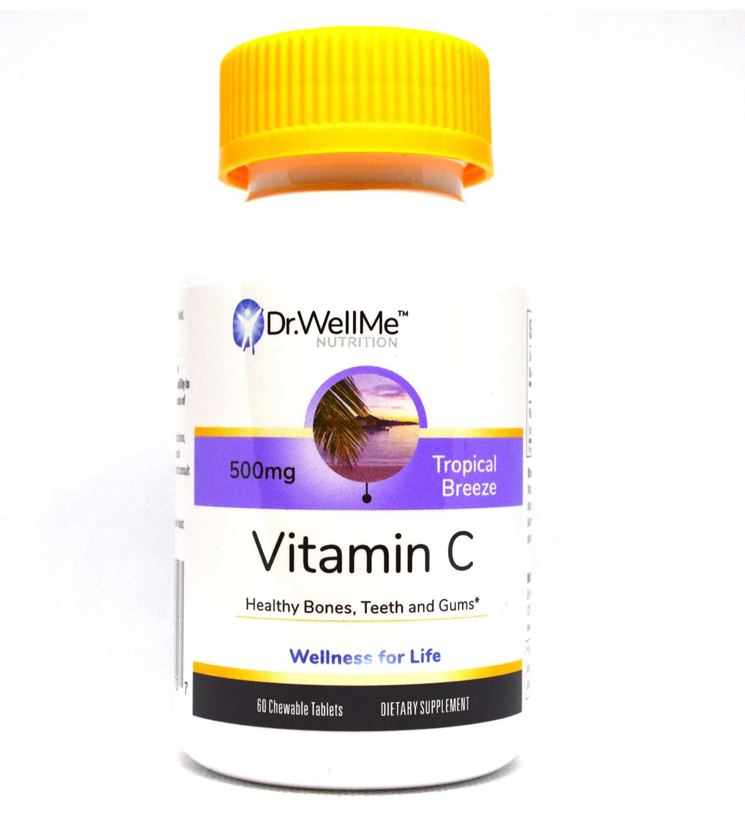 Dr. WellMe Vitamin C 500mg Chewable Tablets with Rose HIPS 60 Tablets for Immune & Bone Health for Adults Tropical Breeze Flavor - Gluten-Free Chewable Vitamin C Supplement 60ct - Buy Online on GoSupps.com