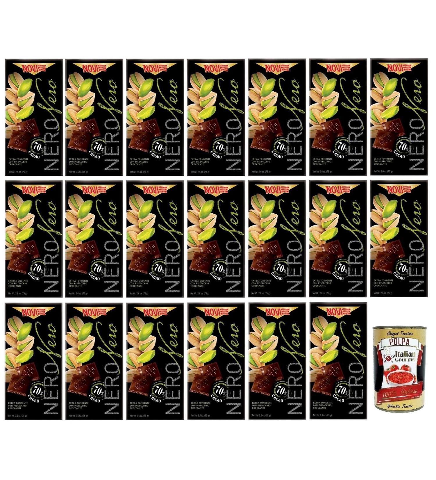  Italian Gourmet E.R. Novi Nero Pistacchio Pack of 20 extra dark chocolates with crunchy pistachios 70% cocoa 75g + Italian Gourmet Polpa di Pomodoro 400g box - Buy Online on GoSupps.com
