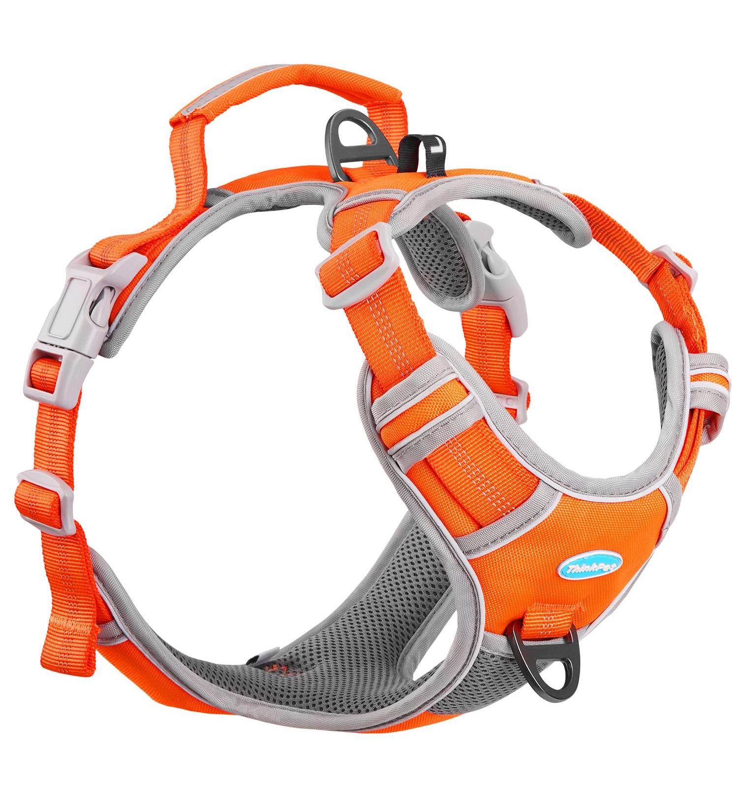 Thinkpet Anti-Zug Dog Harness - Adjustable Reflective XL Orange | Breathable & Comfortable Control Handle - No Choking Design for Large Dogs - Buy Online on GoSupps.com