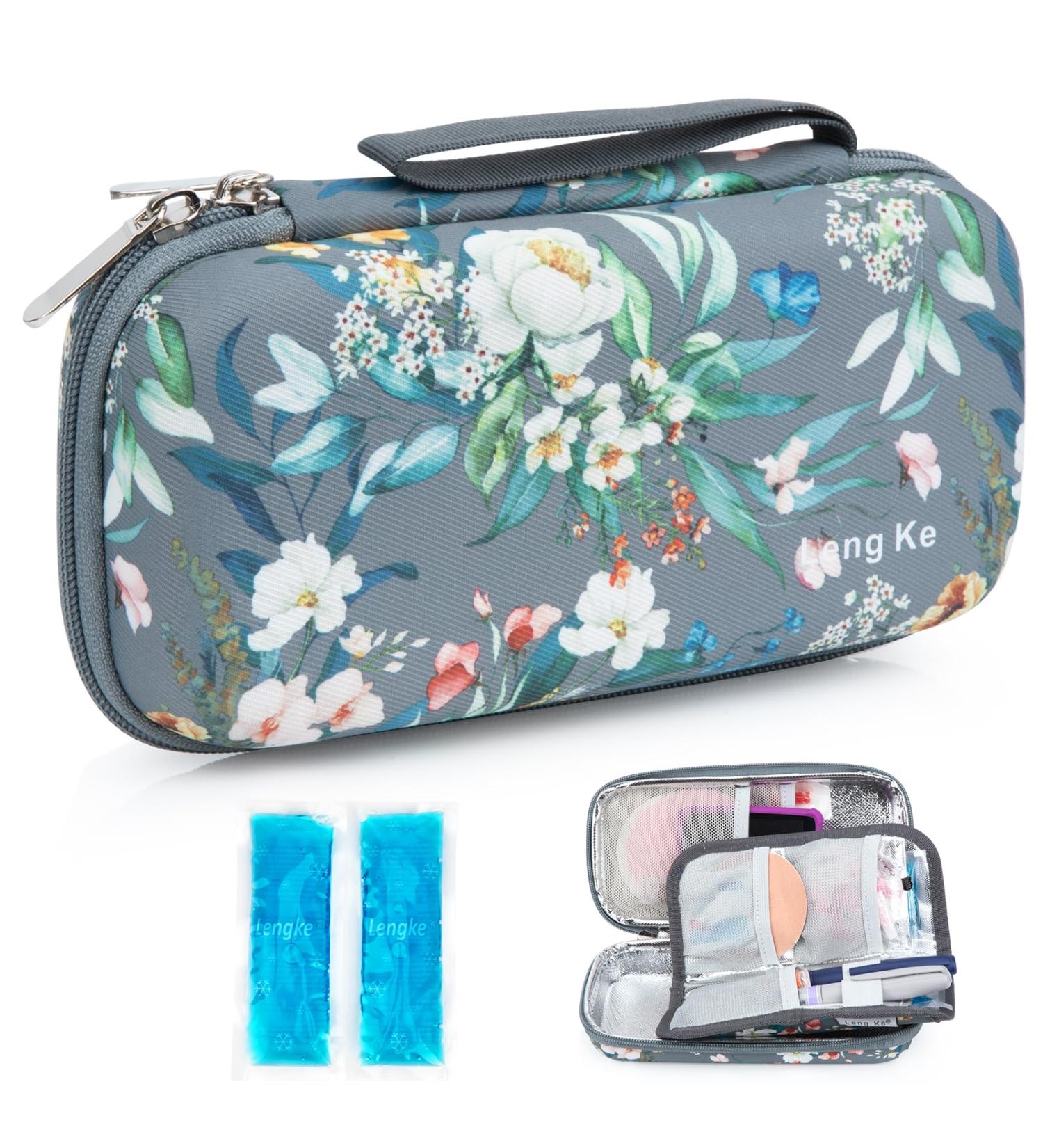Youshares Insulin Cooling Bag | Travel Etui for Diabetics | TSA Approved Eva Cool Box with 2 Cooling Packs - Gray Camellia - Buy Online on GoSupps.com