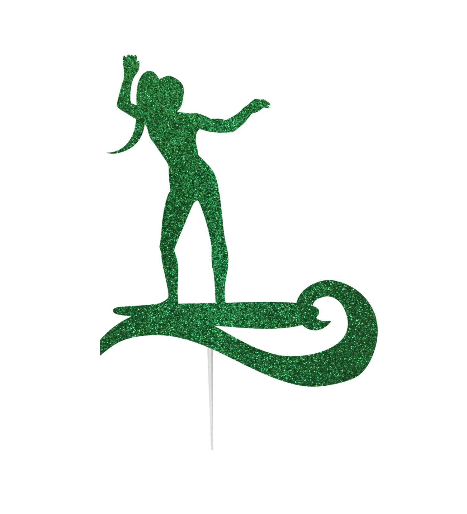 LissieLou Surfer Female Cake Topper Glitter Card Green Made in the UK