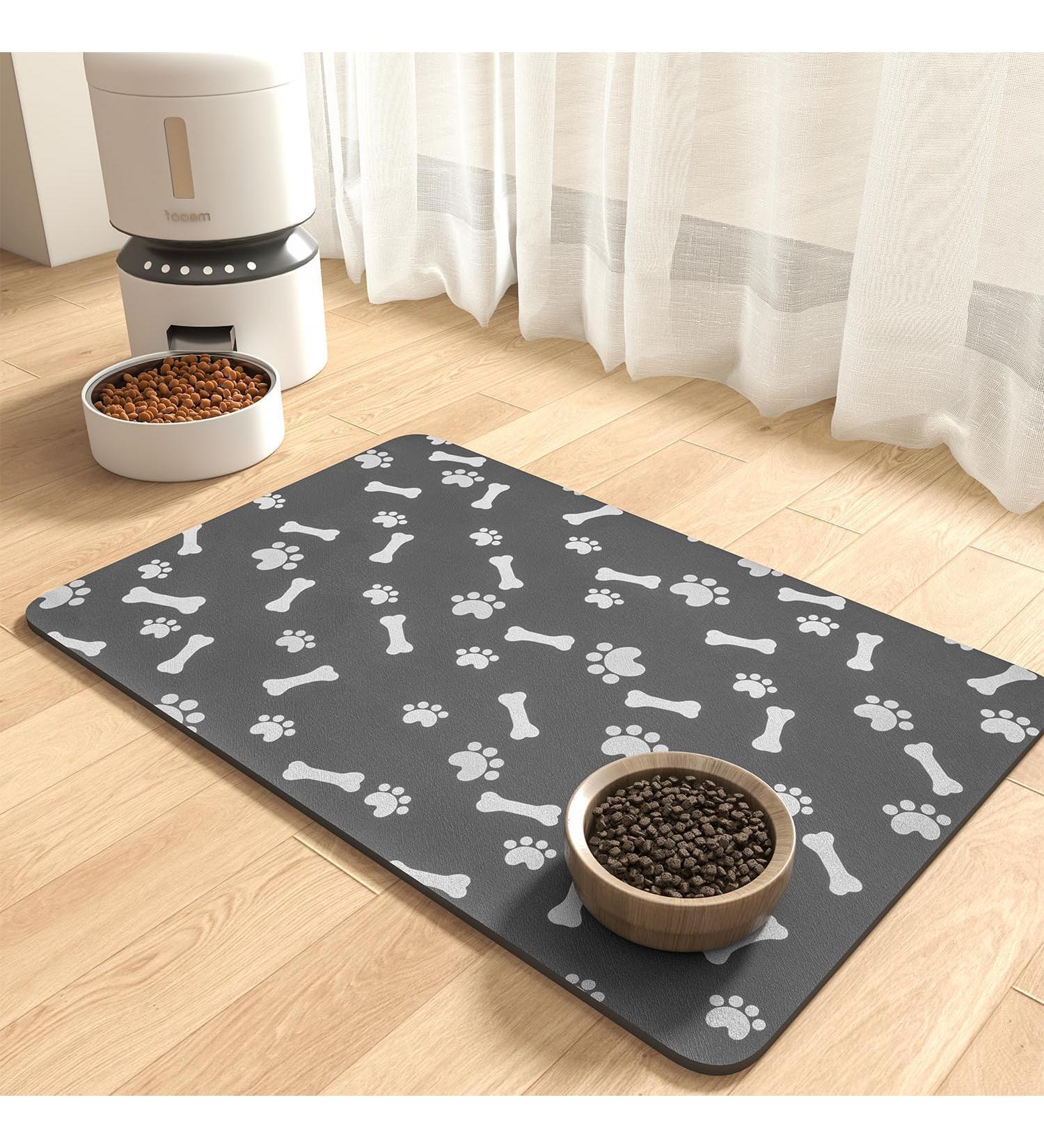 QIUKUN Pet Feeding Mat-Absorbent Dog Food Mat-Dog Mat for Food and Water-No Stains Quick Dry Dog Water Dispenser Mat-Pet Supplies-Dog Placemat Dog Water Bowl for Messy Drinkers 12"X19" Dark Grey - Buy Online on GoSupps.com