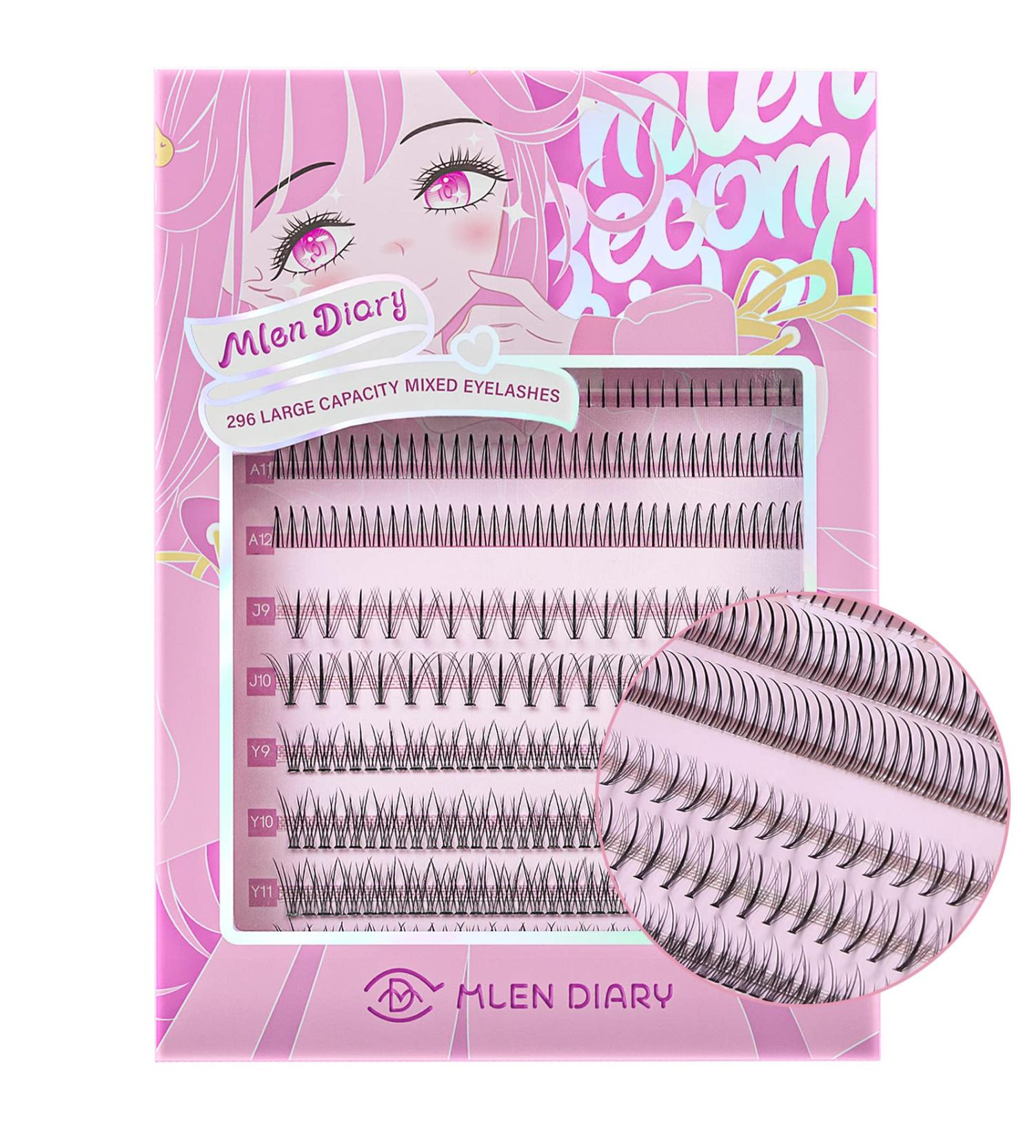MLEN DIARY 296pcs Clusters Individual Lashes | Natural Look Mixed 4 Types 5-12mm | False DIY Eyelashes Extension Wispy Faux Mink Lash - Buy Online on GoSupps.com