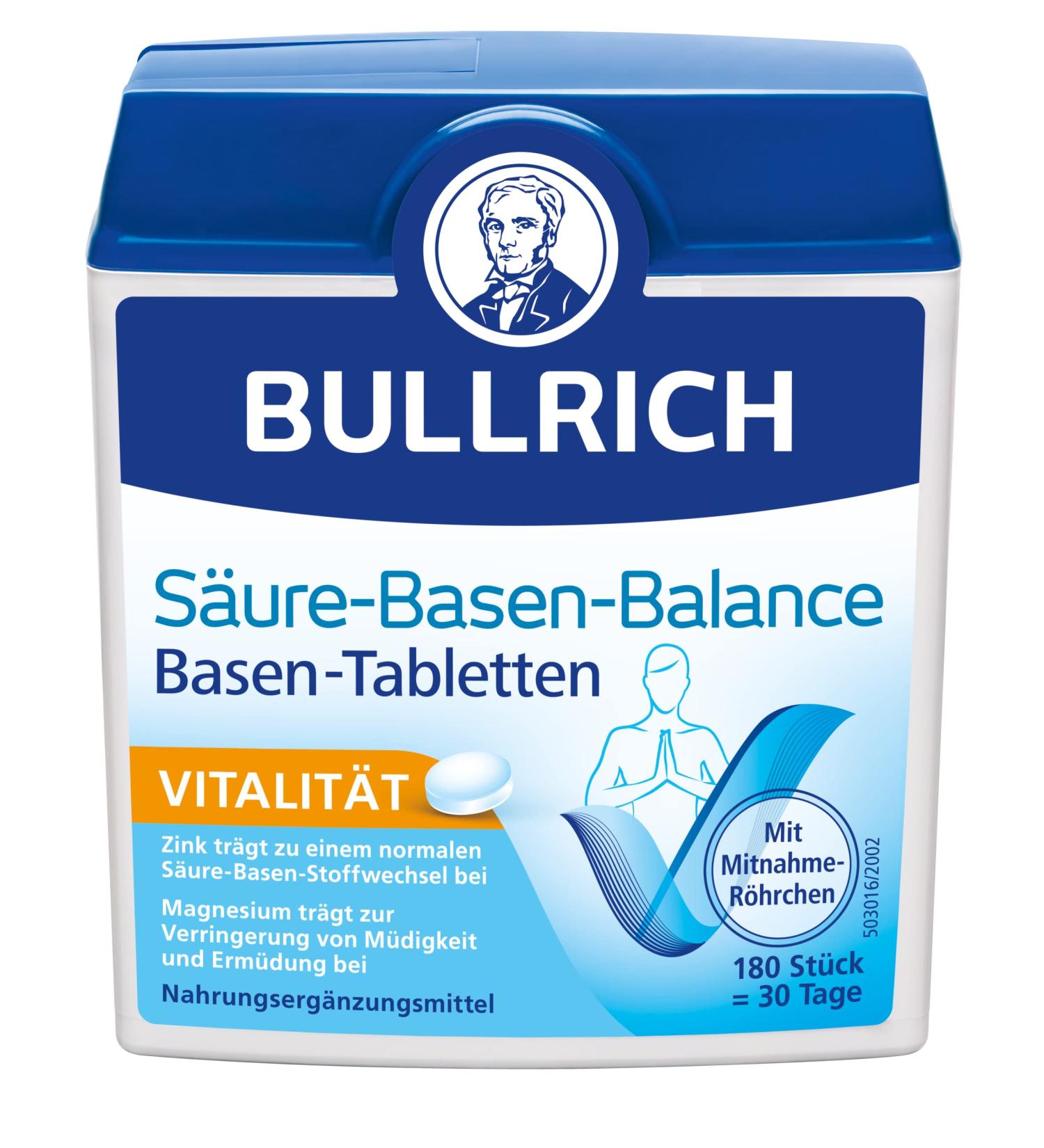 Bullrich Acid-Base Balance Tablets with Zinc | Vegan | 180 Pieces in Travel Tube | Optimal pH Balance Supplement - Buy Online on GoSupps.com