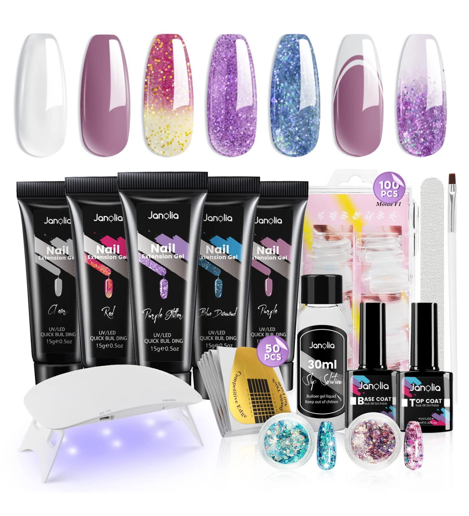 Janolia Amethyst Nail Extension Kit - UV Gel Starter Set with Nail Lamp Base & Top Coat for Perfect Nail Art Design - Buy Online on GoSupps.com