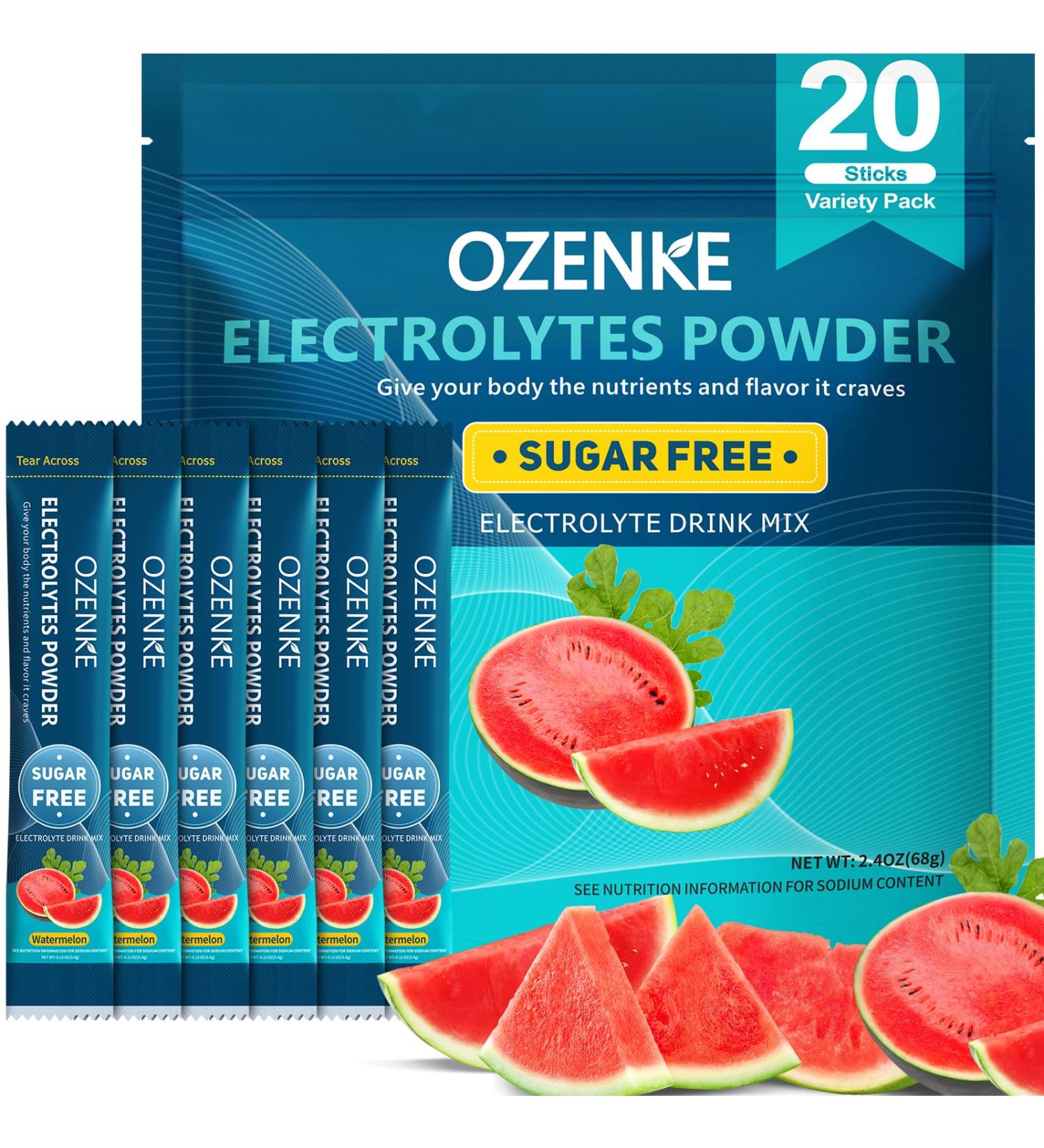 OZENKE Electrolytes Powder Packets Electrolytes Sugar Free Hydration Packets Portable Electrolyte Drink Mix for Rapid Hydration No Sugar & Low Sodium | 0 Calorie | Watermelon Flavor | 20 Sticks - Buy Online on GoSupps.com