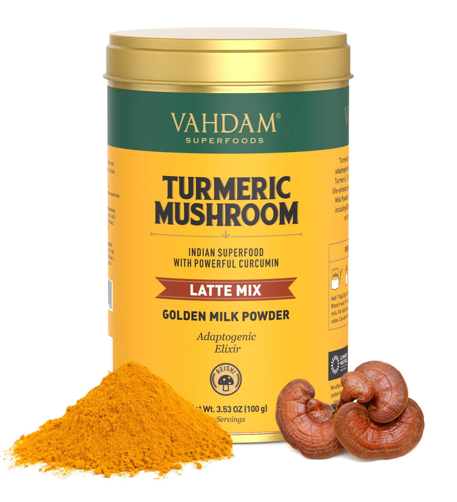 Vahdam Teas Turmeric Mushroom Latte Mix - 3.53 oz (100 g) | Healthy Superfood Blend - Buy Online on GoSupps.com