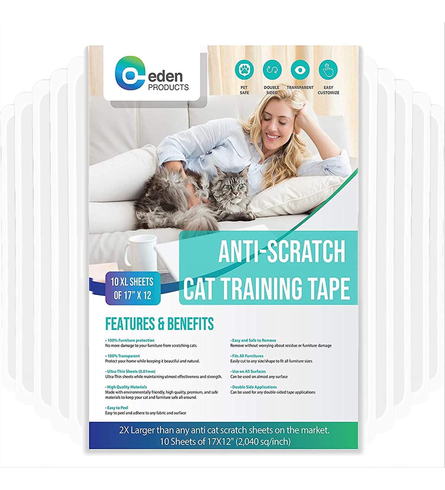 Cat Scratch Deterrent Tape - Clear Double Sided 10XL Sheets for Furniture Protection and Training | 17x12'' | Cat Couch Protector, Sticky Paws Tape, Anti-Scratch Pad - Buy Online on GoSupps.com