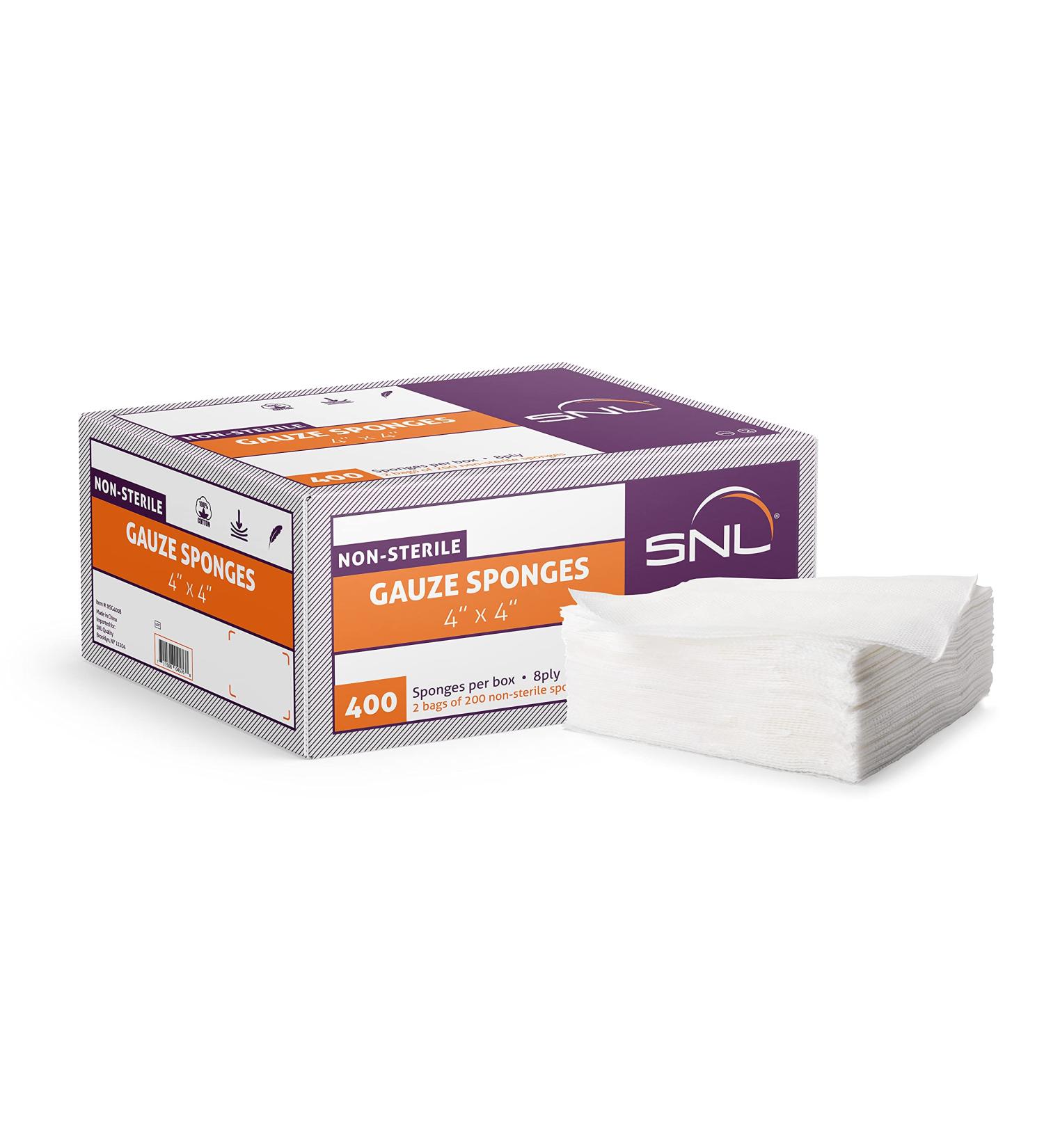 SNL Quality Non-Sterile Latex Free Gauze Sponge Pads - 8 Ply 4x4 Inches - Box of 400 - Ideal for Wound Care & First Aid Supplies - Buy Online on GoSupps.com