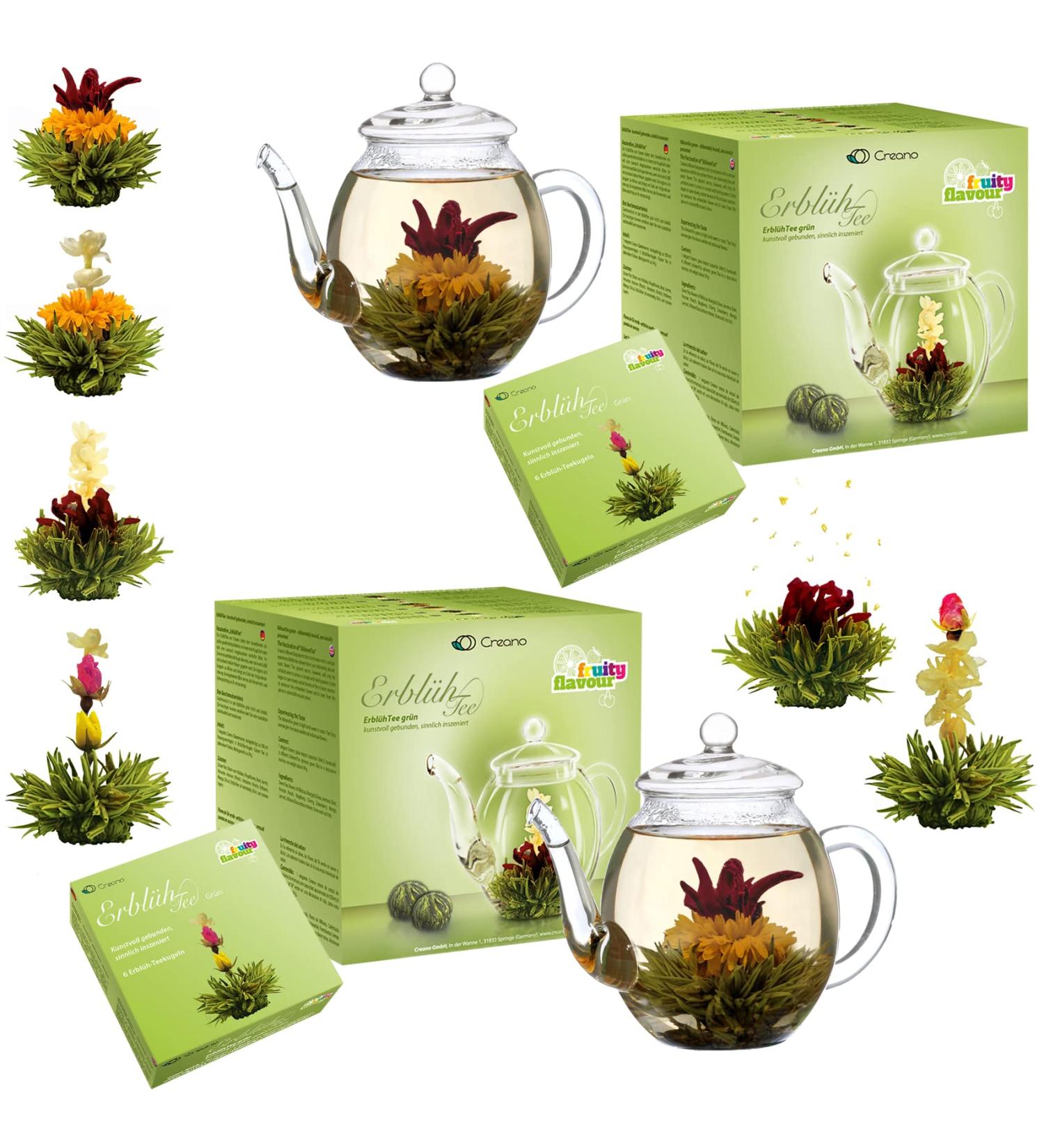 Buy Creano 2x Tea Flower Gift Set - Blooming Green Tea with 2x 500ml Glass Jugs & 12x Green Tea - Perfect International Shipping - Buy Online on GoSupps.com