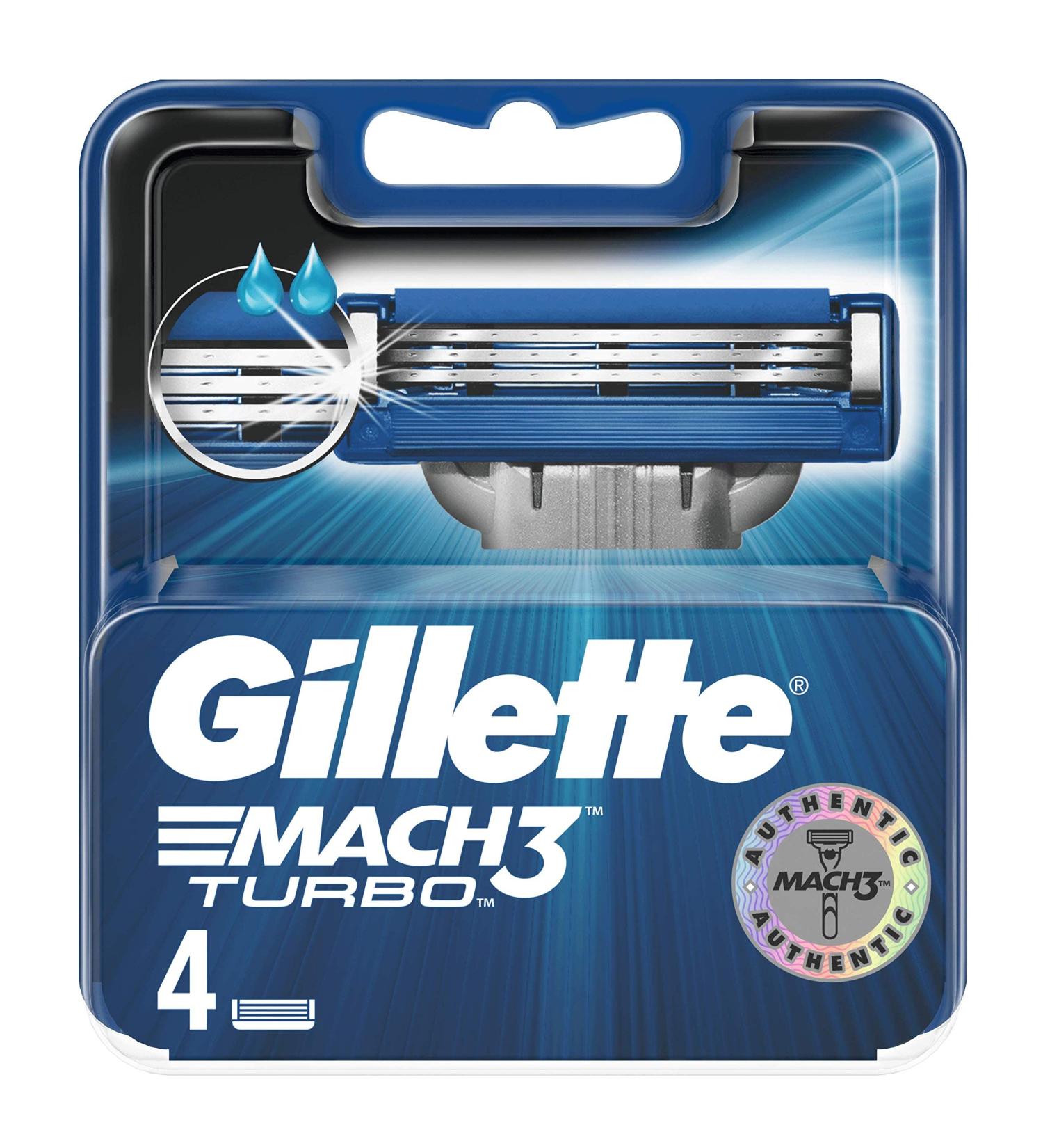 Gillette Mach3 Turbo Razor Blades Men Pack of 4 Razor Blade Refills Stronger Than Steel Blades Enhanced Lubrastrip - Buy Online on GoSupps.com