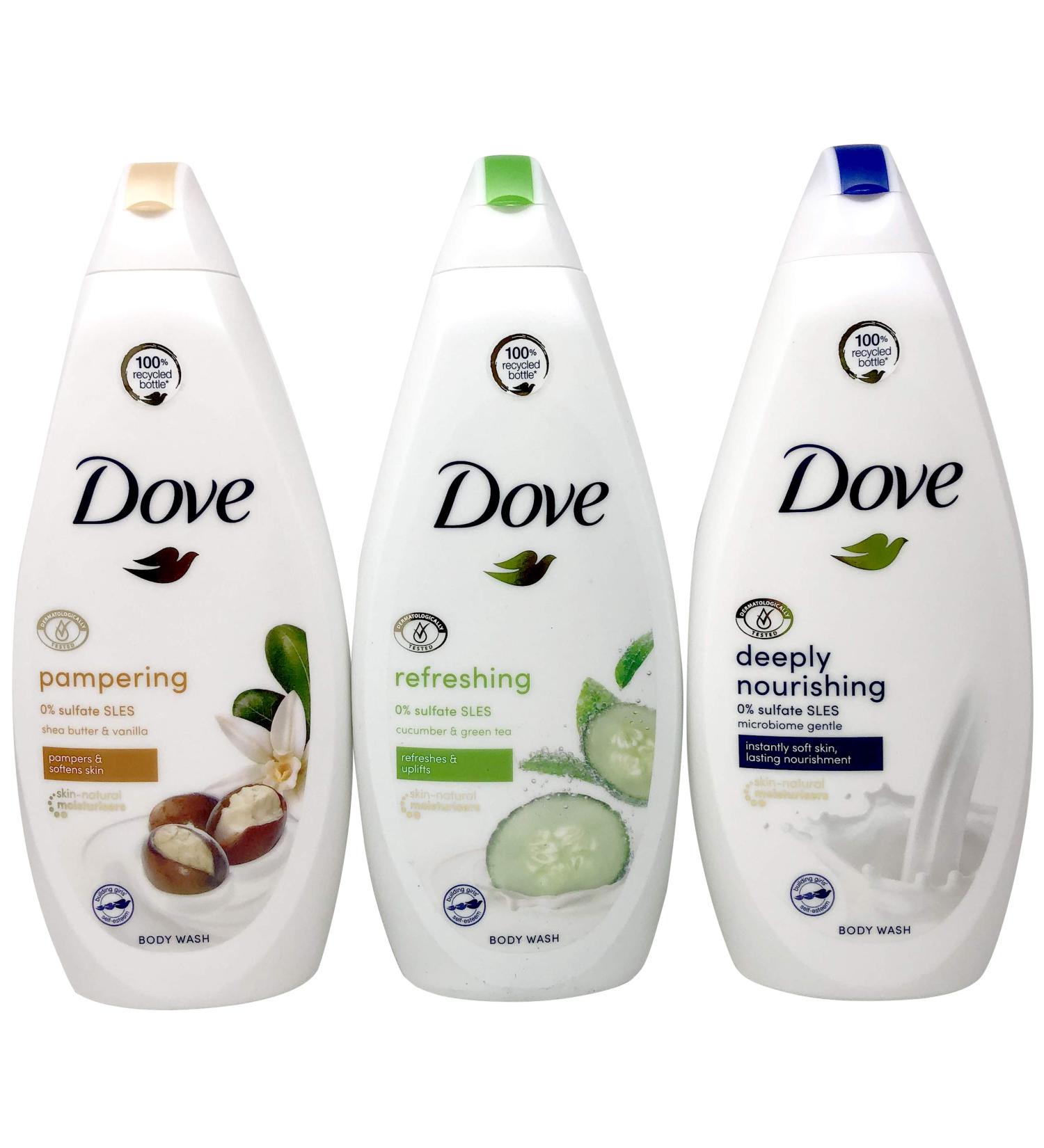 Dove Variety Pack Body Wash, Deeply Nourishing for Instantly Soft Skin, Refreshing Cucumber for Refreshing and Uplifting Skin, and Shea Butter for Pampering and Softening Skin, Natural Moisturizers, 25.3 Ounces Each, 3 Cou…