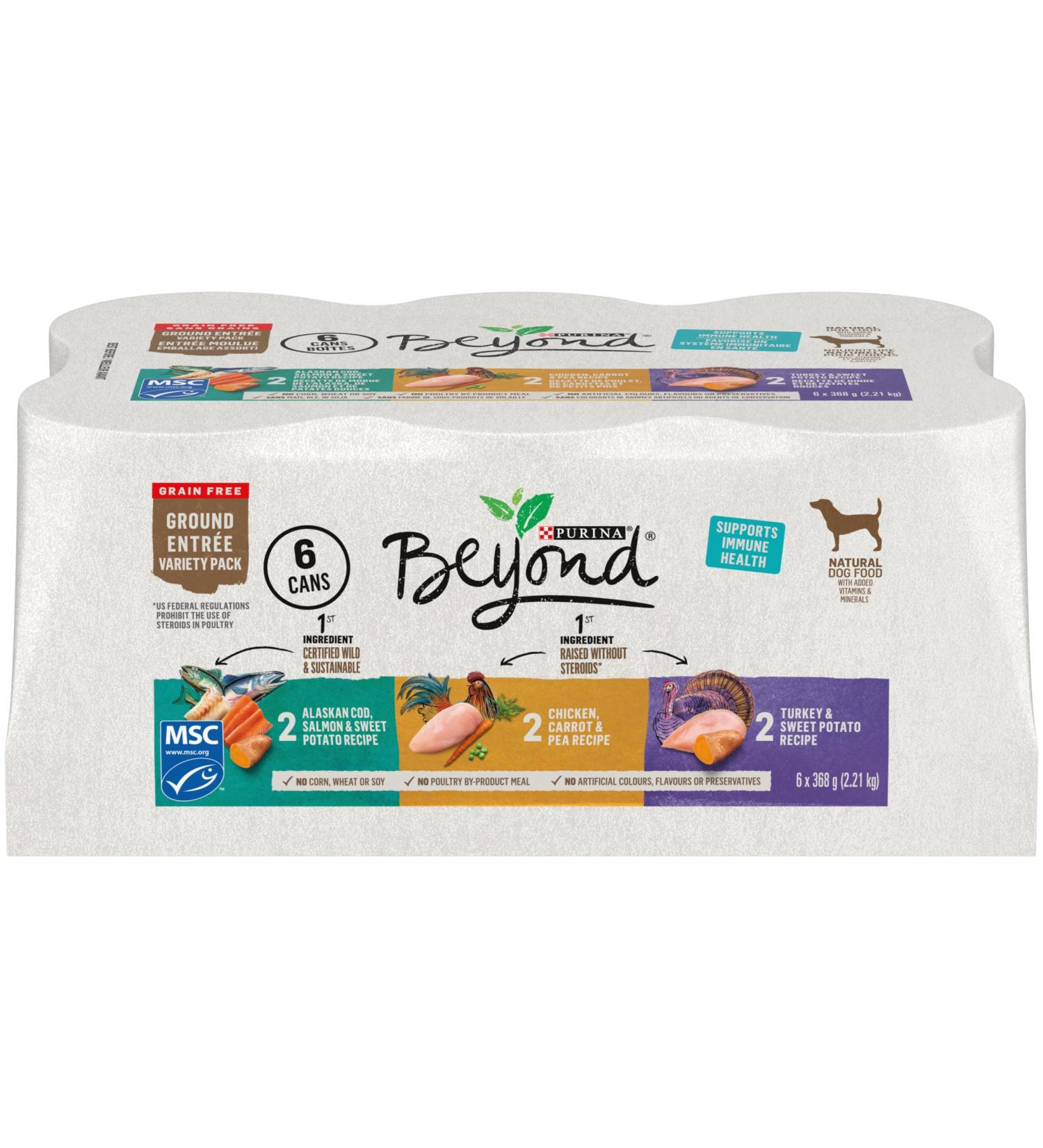 Beyond Grain Free Natural Wet Dog Food Ground Entree Variety Pack 3 Flavours - 368 g Can (6 Pack) - Buy Online on GoSupps.com