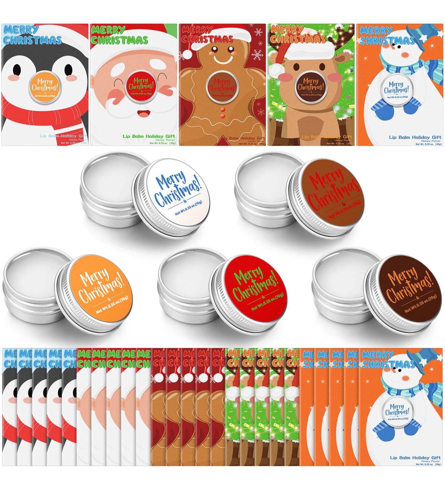 Leelosp 25 Pack Christmas Lip Balm Tins Cute Gifts Bulk Lip Balms Honey Flavor for Chapped Lips Holiday Party Favors Supplies Treat Goodie Bags Stuffers Small Gifts - Buy Online on GoSupps.com