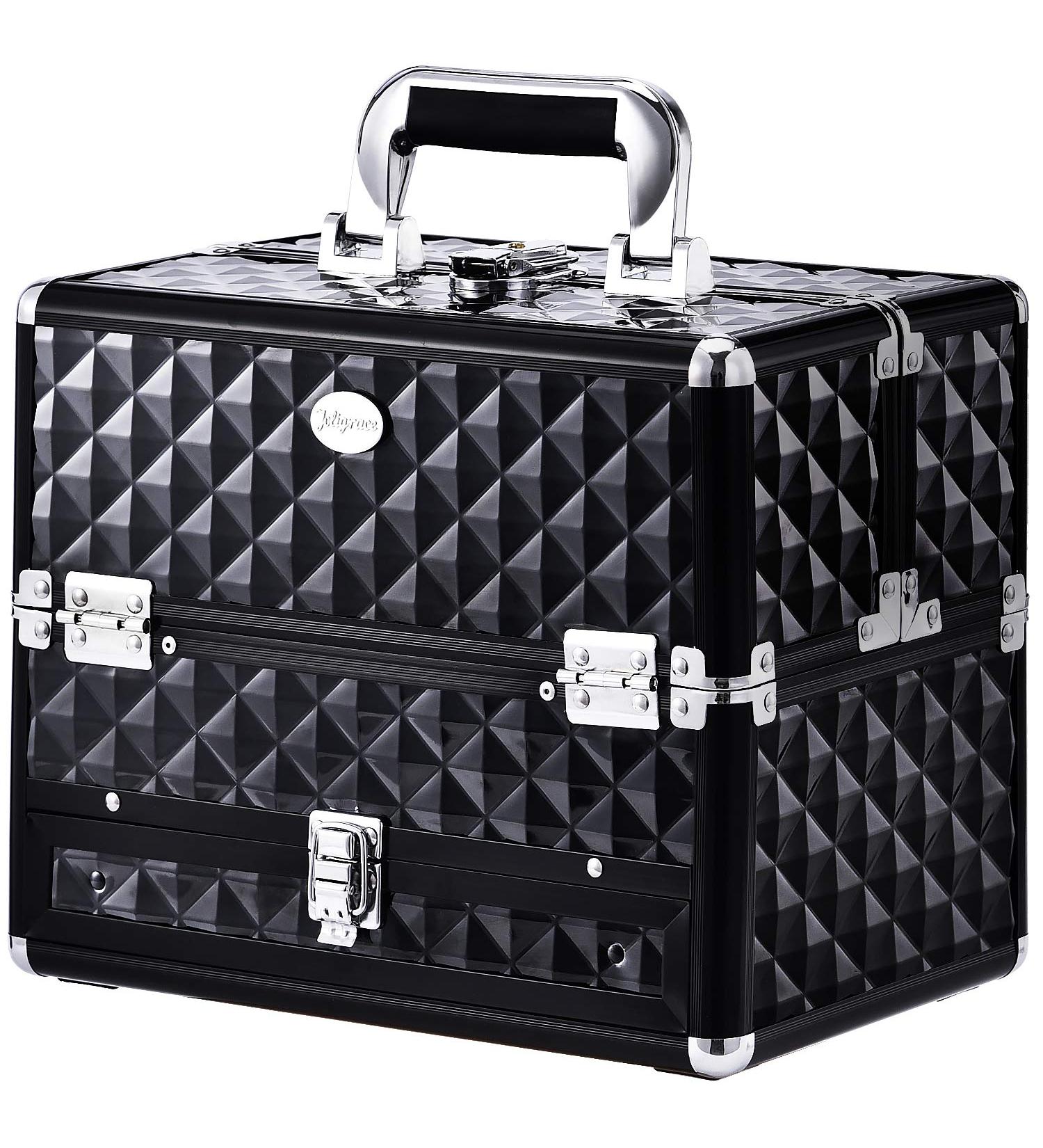 Joligrace Professional Travel Makeup Train Case with Drawer - Black - Buy Online on GoSupps.com