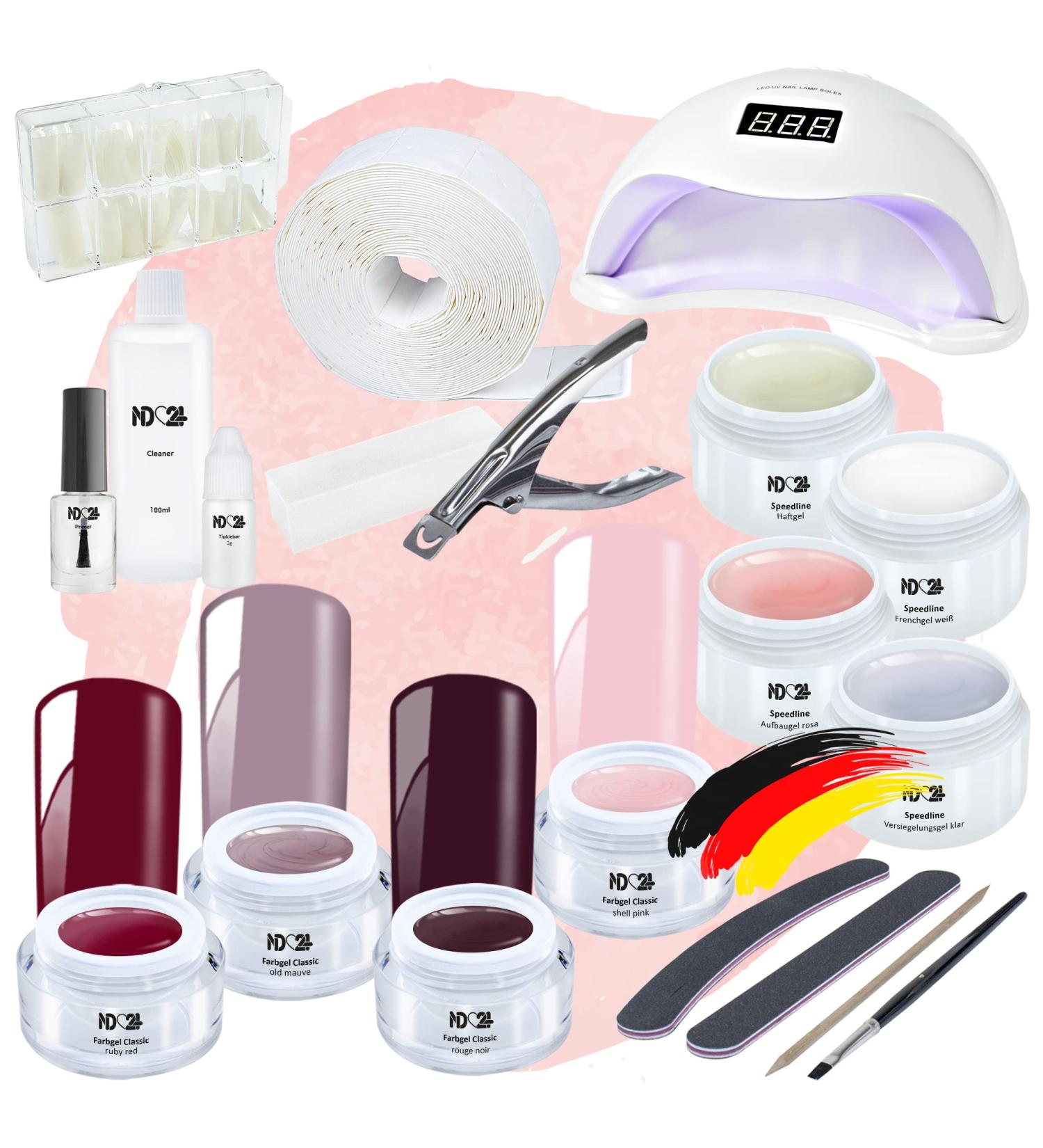 ND24 NAILDESIGN Geln gel Starter Set Premium Complete Gel Nail Kit with LED Lamp & Amarena Cherry Gels | Made in Germany | Perfect for Beginners - Buy Online on GoSupps.com