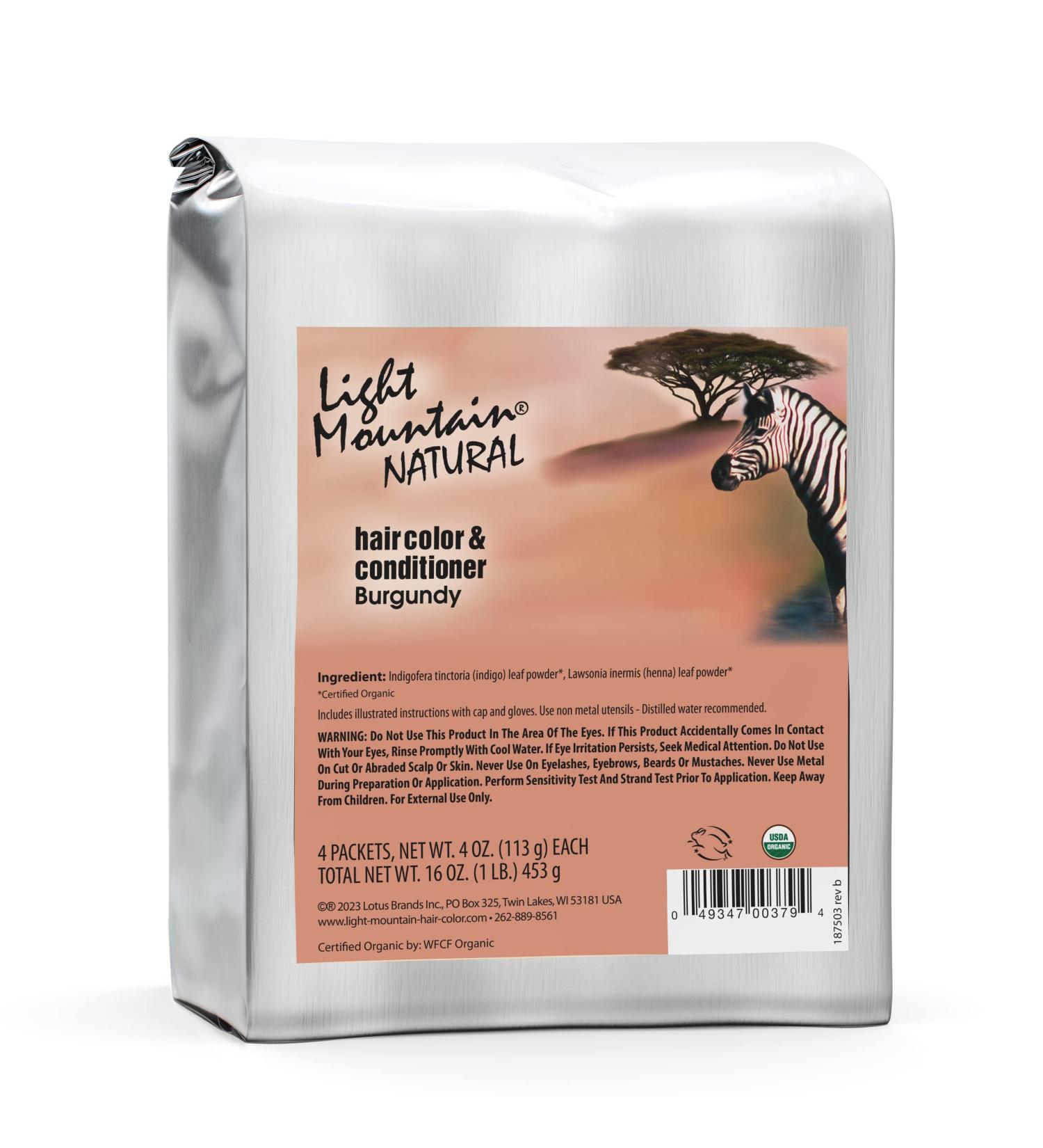 Light Mountain Burgundy Henna Hair Color & Conditioner - Organic Chemical-Free Semi-Permanent Hair Dye for Men & Women - 16 Oz - Buy Online on GoSupps.com