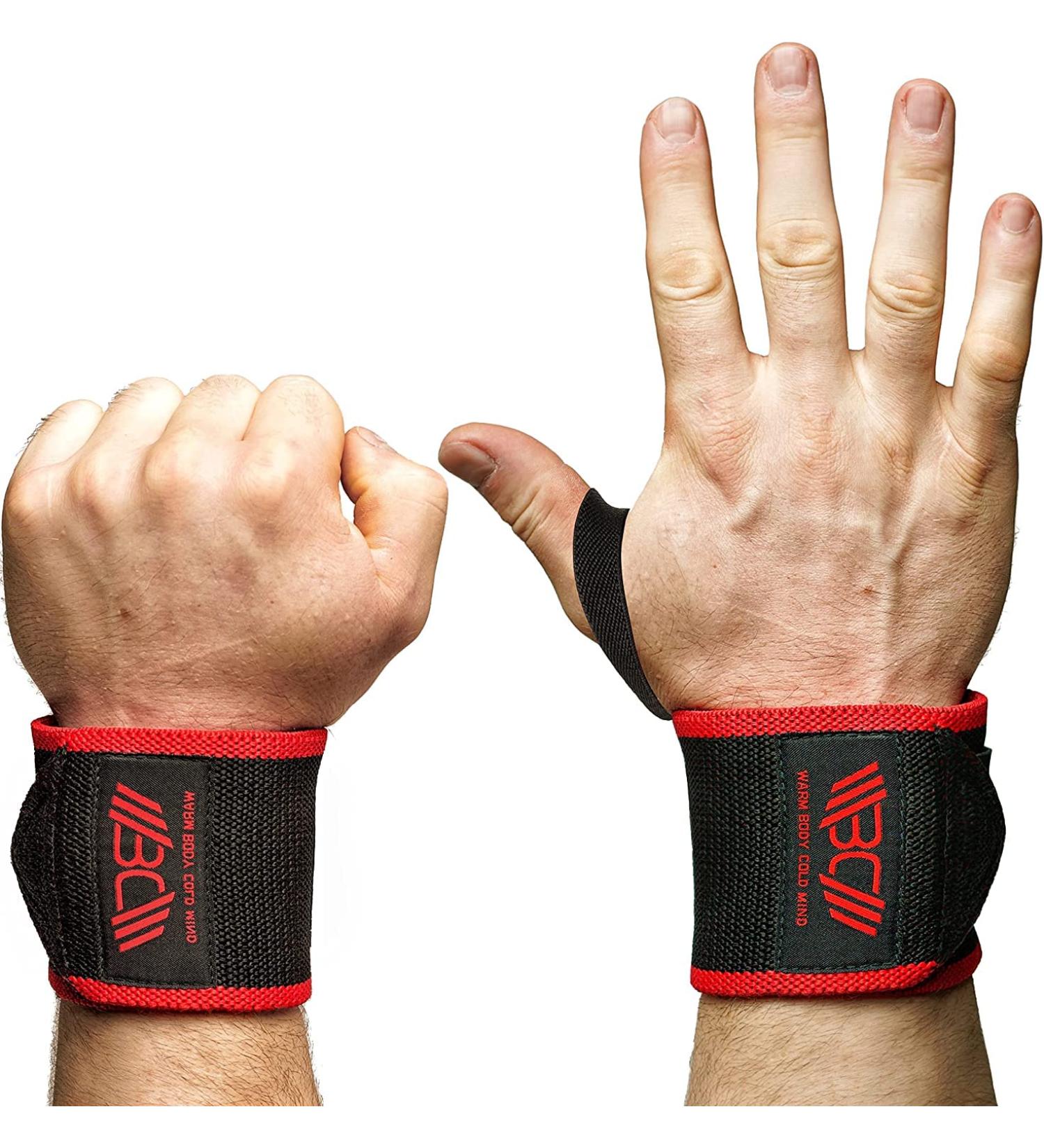 WARM BODY COLD MIND Premium Velcro Weight Lifting Wrist Wraps for Crossfit Powerlifting Deadlift Gym Workout - Heavy-Duty Wrist Support with Thumb Loop - Buy Online on GoSupps.com