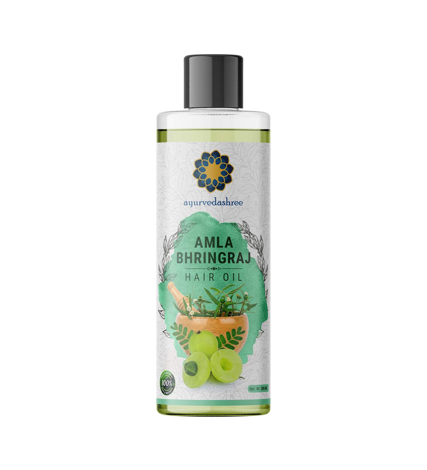 AYURVEDASHREE Amla Bhringraj Hair Oil 200ml - with Amla, Brahmi, Methi, Shikakai, Neem, Henna, Pine, Clove, Eucalyptus, Citronella Oil - Buy Online on GoSupps.com