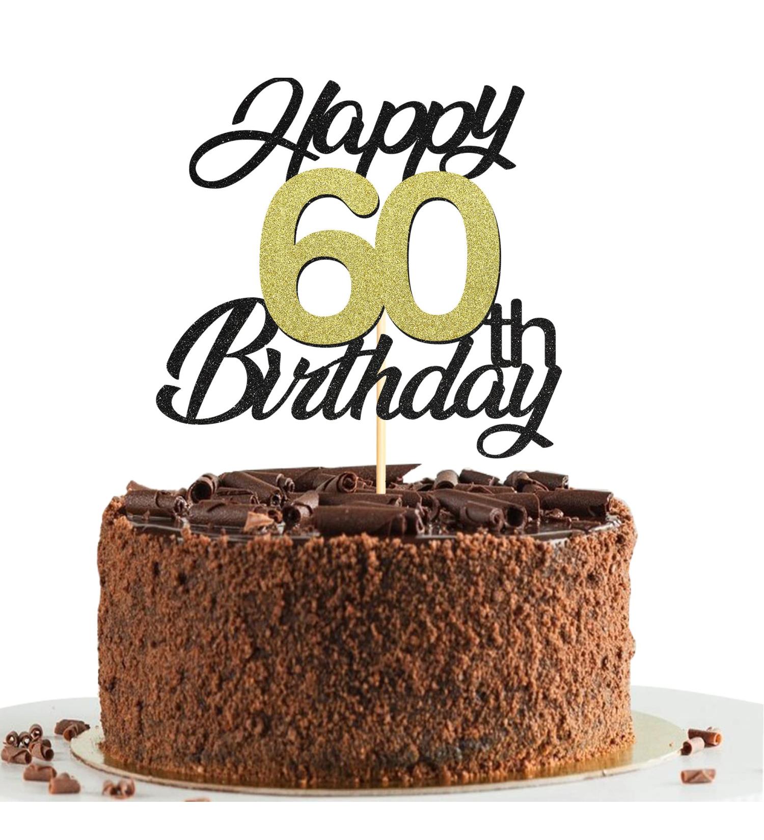 Sumerk 60th Birthday Cake Attachments - Gold & Black Decoration Accessories | Perfect for 60th Birthday Party - Buy Online on GoSupps.com