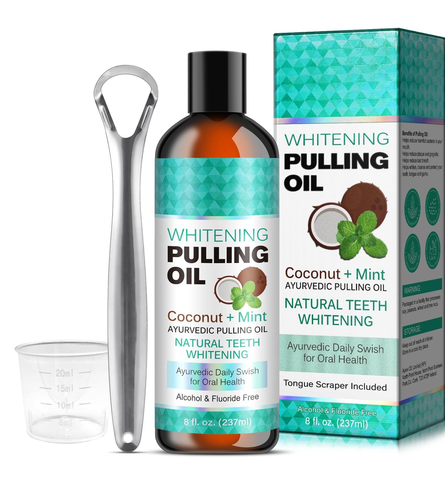 Whitening Pulling Oil - Natural Coconut Oil Mouthwash for Plaque & Tartar Removal | 8 Fl Oz Oil Pulling Solution & Kit - Buy Online on GoSupps.com