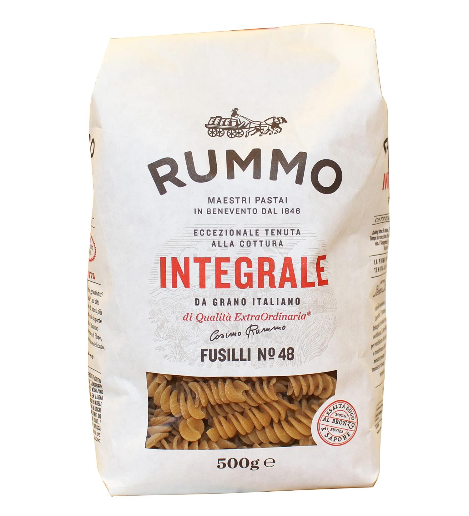 Rummo SpA Rummo Whole Wheat Fusilli Integrali No48 Nutritious Italian whole wheat pasta twisted for maximum sauce retention 500 g Pack of 1 - Buy Online on GoSupps.com