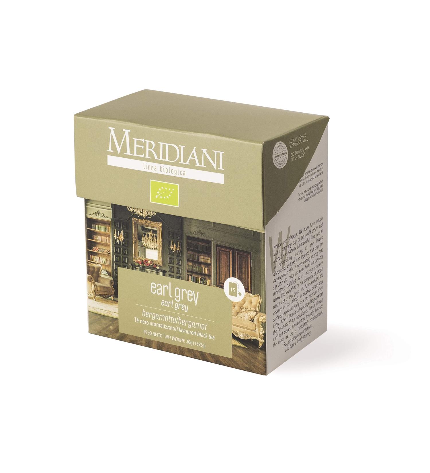  Meridiani Earl Grey Organic Tea 15 Filters in Organic Fabric - Black Tea with Bergamot Oil - Meridiani Tea & Infusion - Buy Online on GoSupps.com