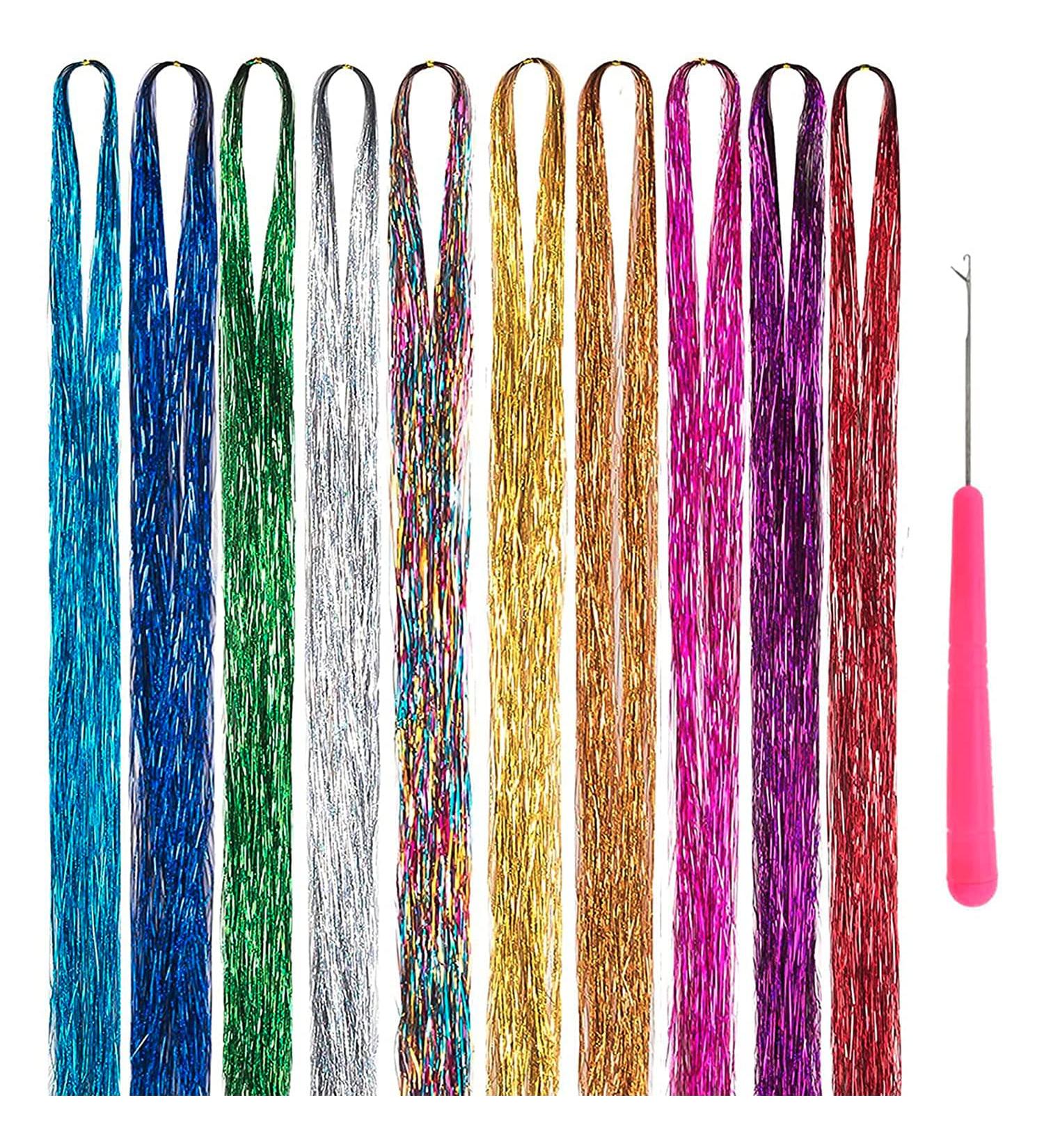 FAONIE 44 Hair Tinsel Kit - 2600 Strands, 10 Colors Sparkle Hair Streaks Extension Set - Buy Online on GoSupps.com