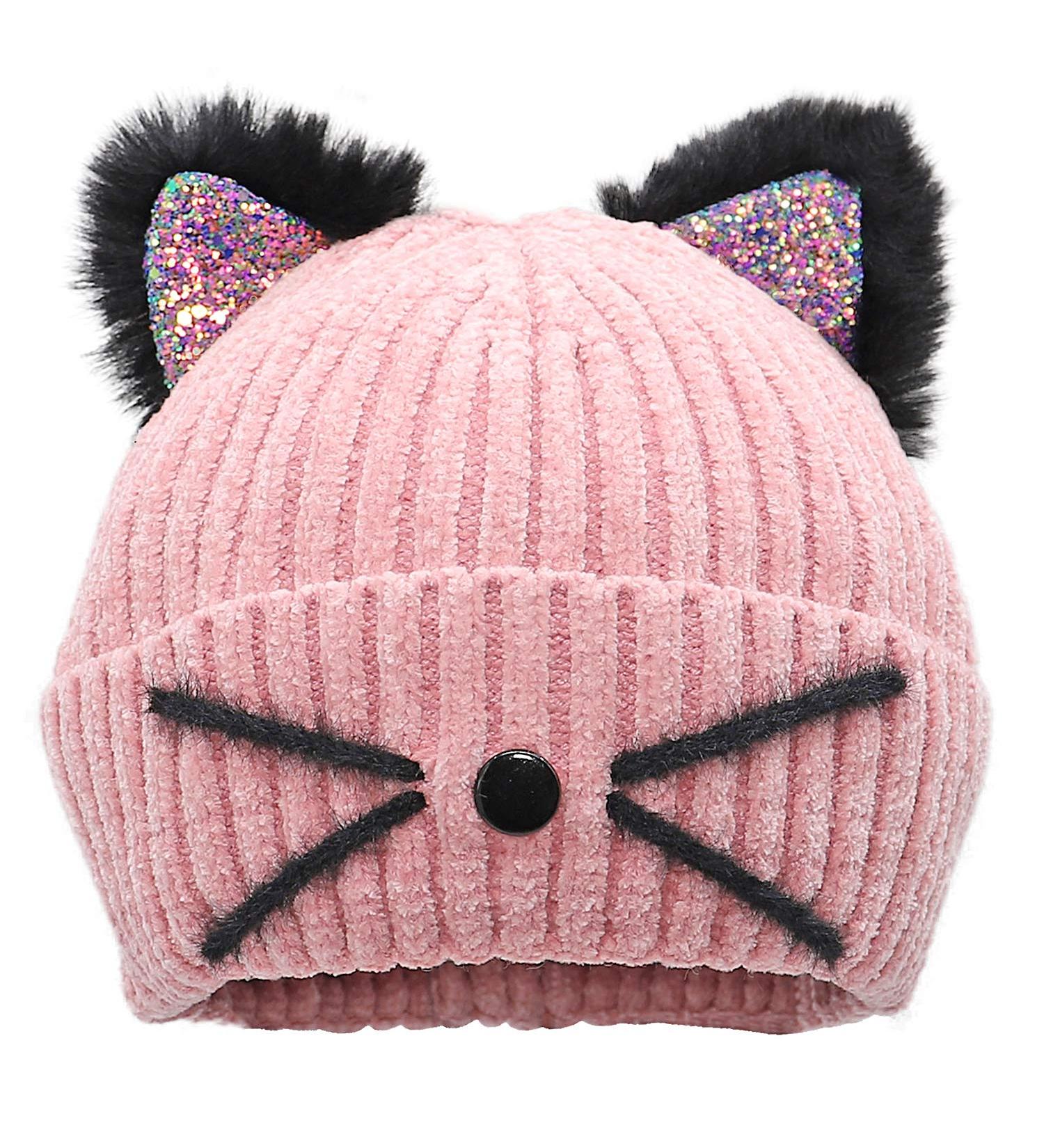 Bellady Mother Children Sequin Cat Ears Hats | Pink Knit Crochet Beanies for Kids and Adults - Buy Online on GoSupps.com