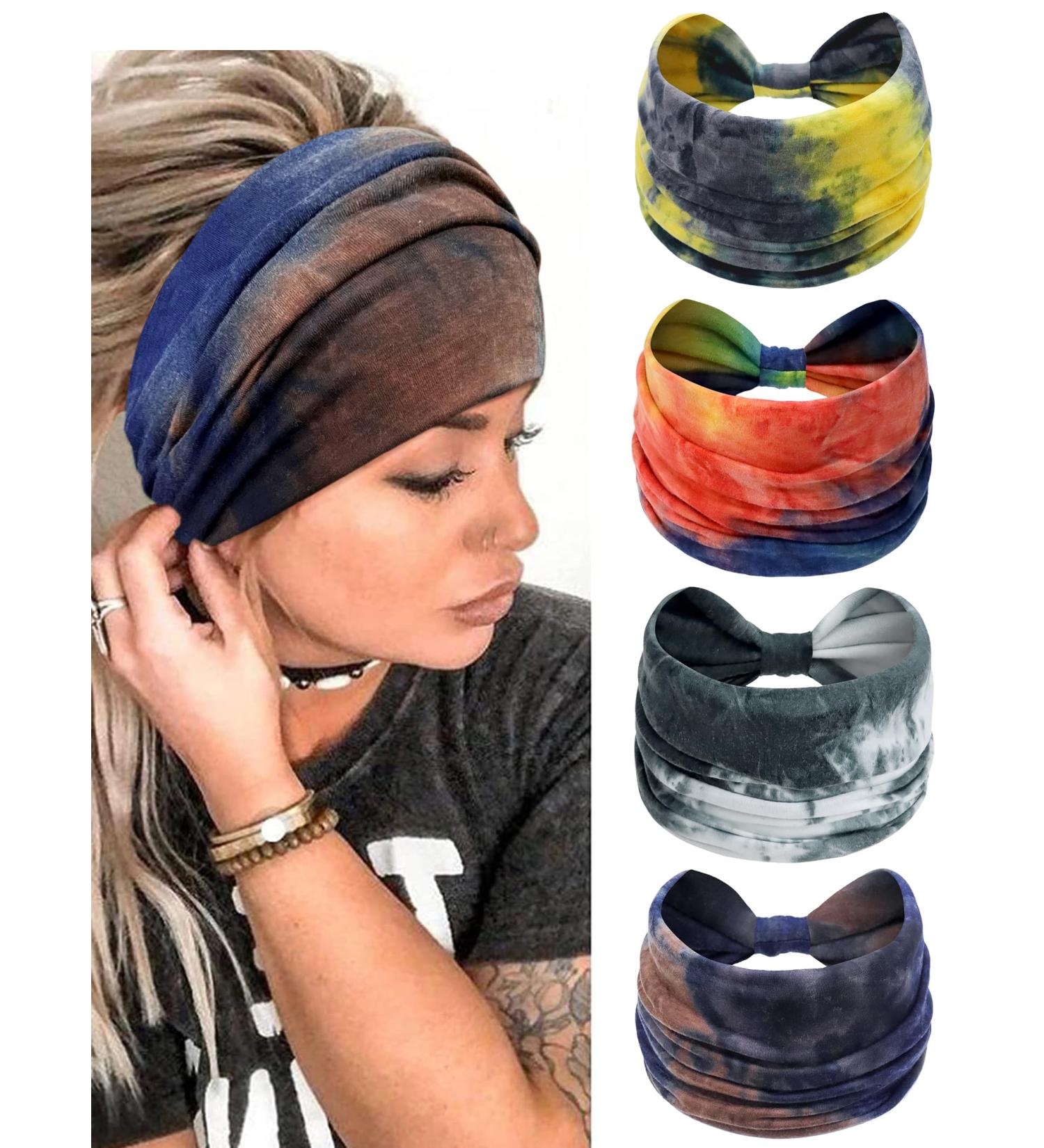 Propog Wide Hair Bands for Women - 4pcs Tie Dye Yoga & Sport Headband Set - Stylish Boho Hair Accessories - Buy Online on GoSupps.com