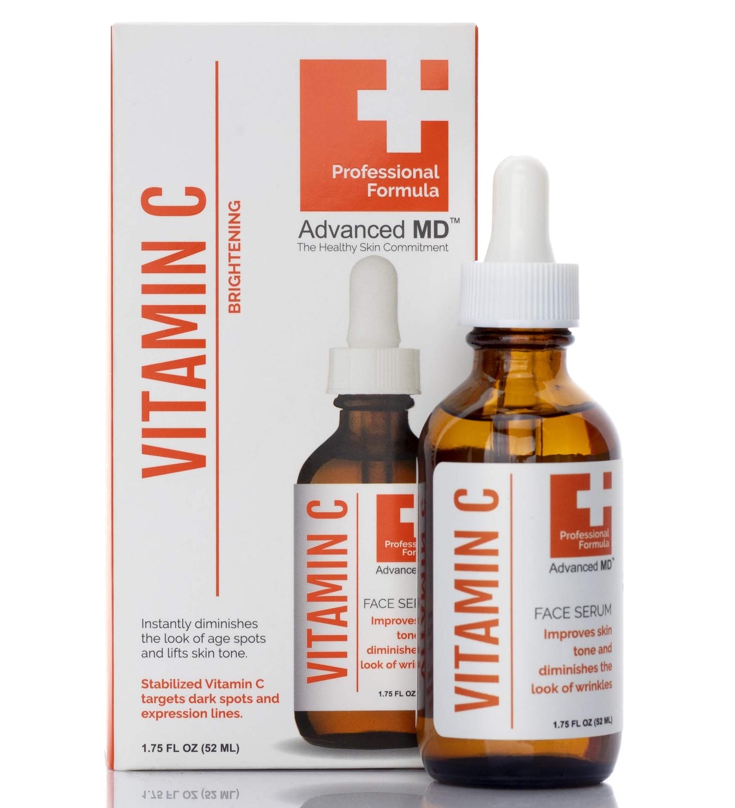 Advanced MD Vitamin C Brightening Face Serum - Diminish Age Spots & Lift Skin Tone - Concentrated Formula with Ferulic Acid & Antioxidants - Buy Online on GoSupps.com