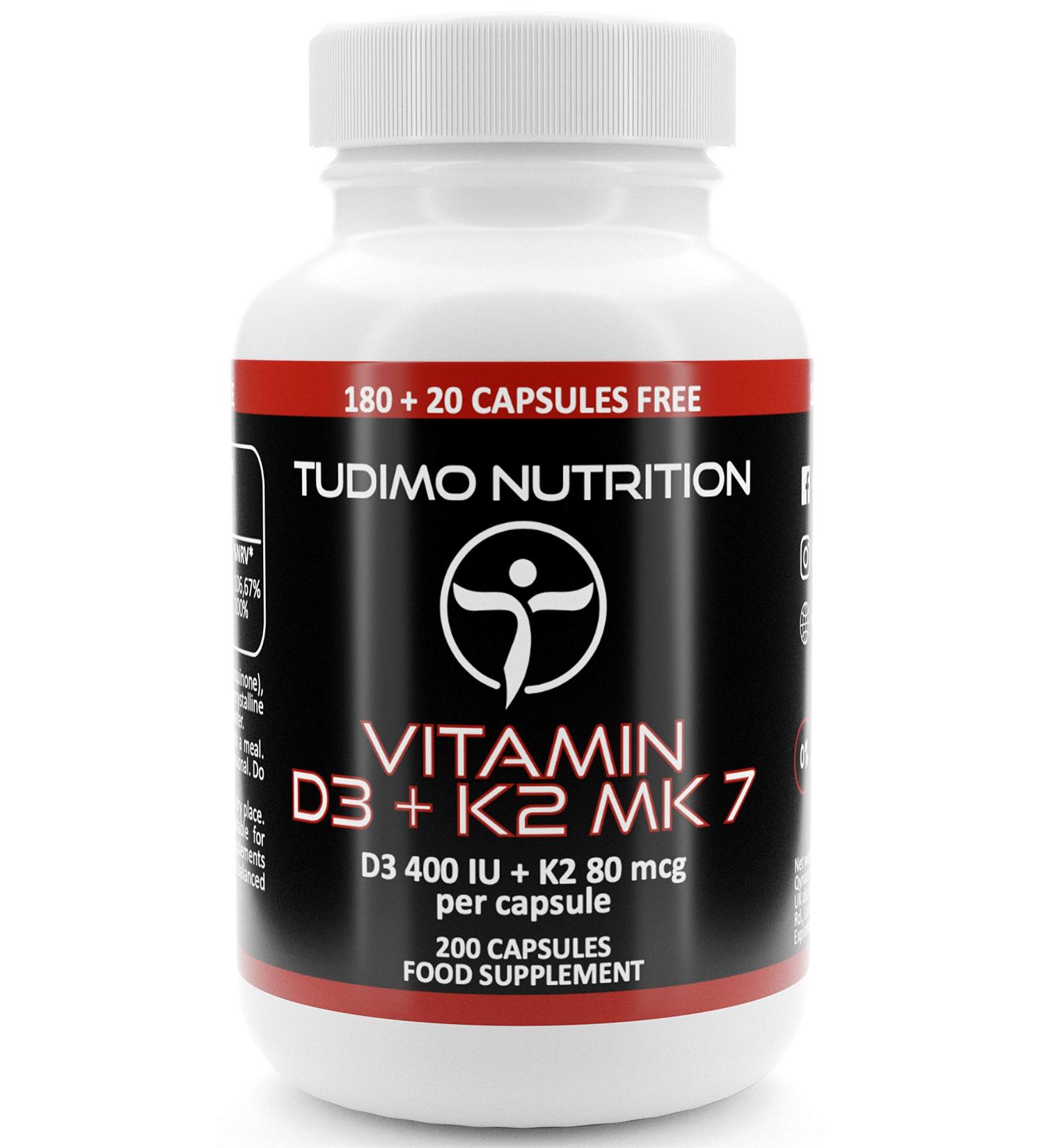 Vitamine D3 K2 MK7 1000 IU / 180 mcq - 100 Capsules (3+ mois) D sint gration Rapide avec Vit K comme la Menaquinone et Vit D comme la Poudre de Cholecalciferol - Buy Online on GoSupps.com